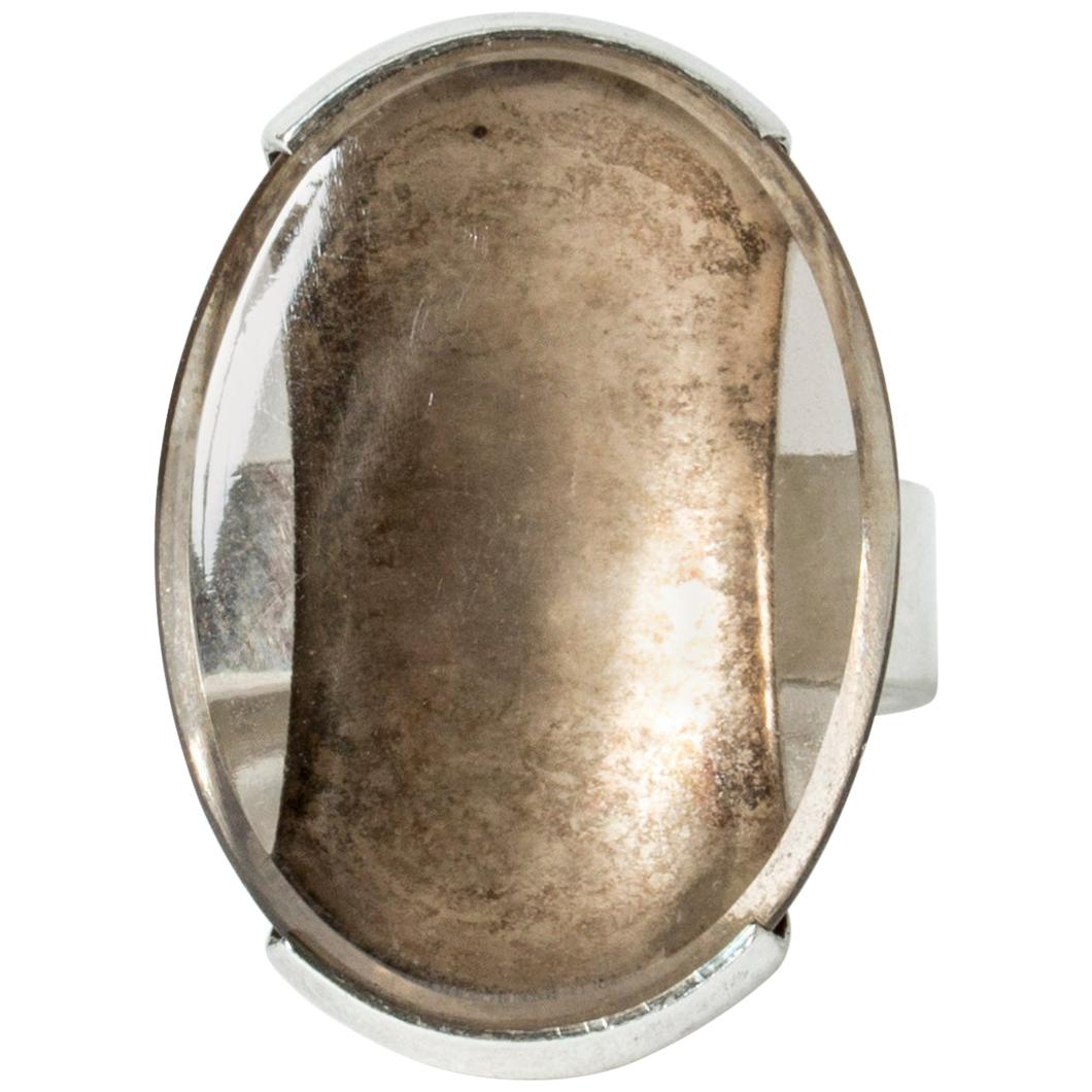 Silver and Smoke Quartz Ring by Elis Kauppi for Kupittaan Kulta, Finland, 1960s