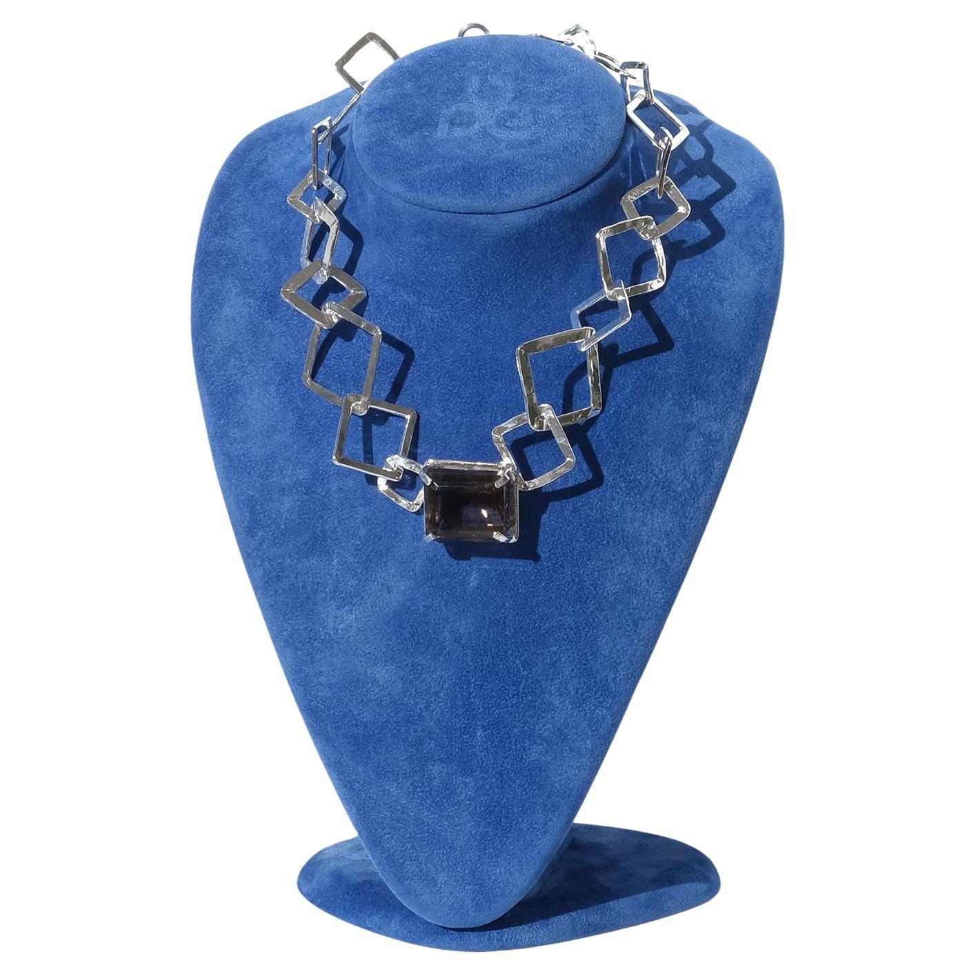 Silver and Smoky Quartz Necklace by Etsuko Minowa Made 1993