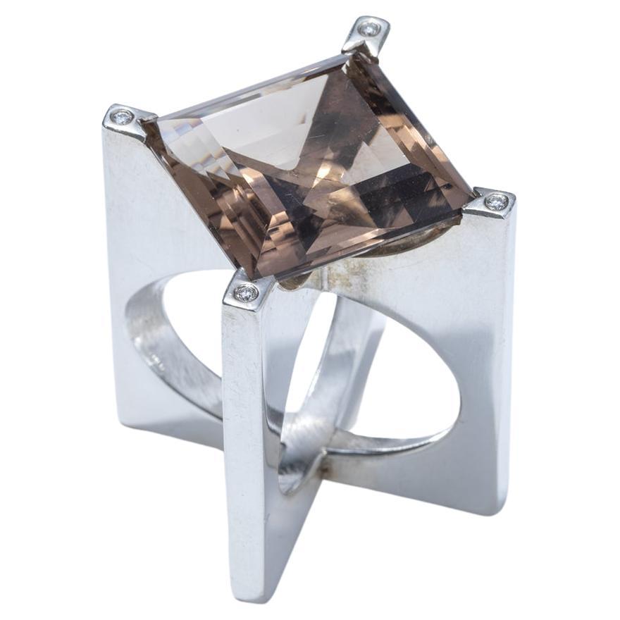Ring aus Silber und Rauchquarz, hergestellt im Jahr 2015 im Angebot