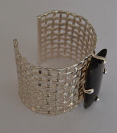 Silver and Smoky Rock Crystal Cuff Bracelet