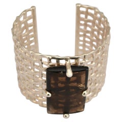 Silver and Smoky Rock Crystal Cuff Bracelet