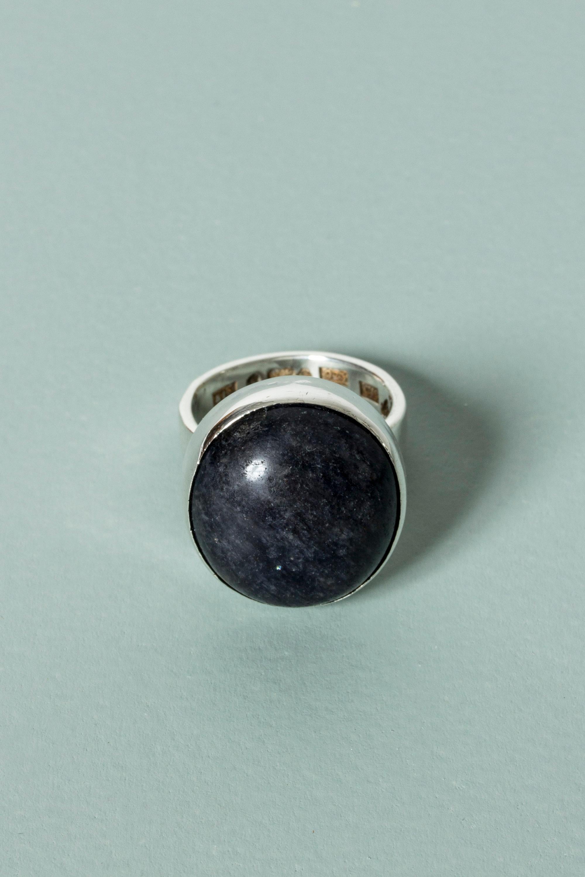 Cool silver ring by Cecilia Johansson, with a dark blue sodalite stone. Rounded, chunky look with a nice, solid feel.