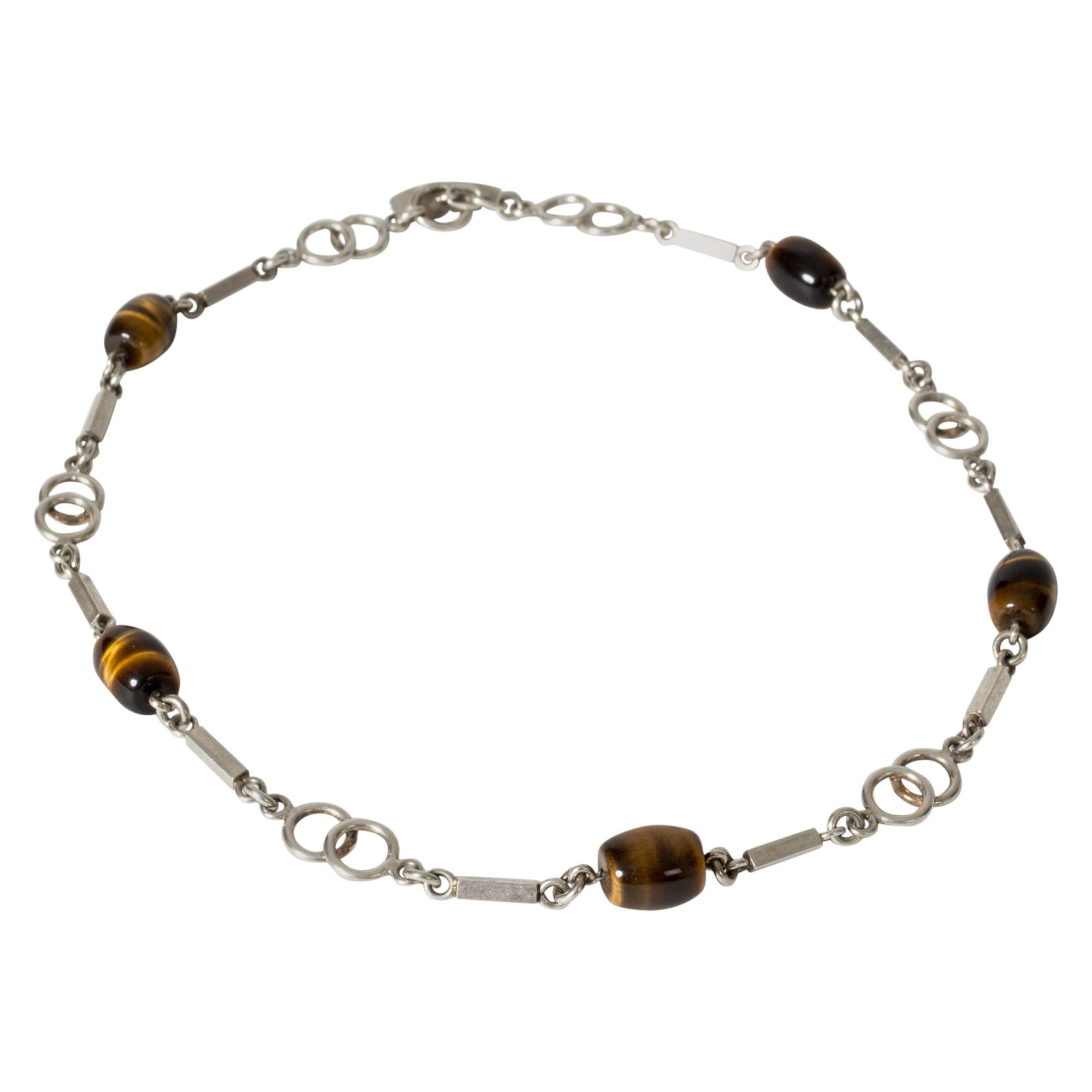 Silver and Tiger Eye Collier by Arvo Saarela, Sweden, 1969