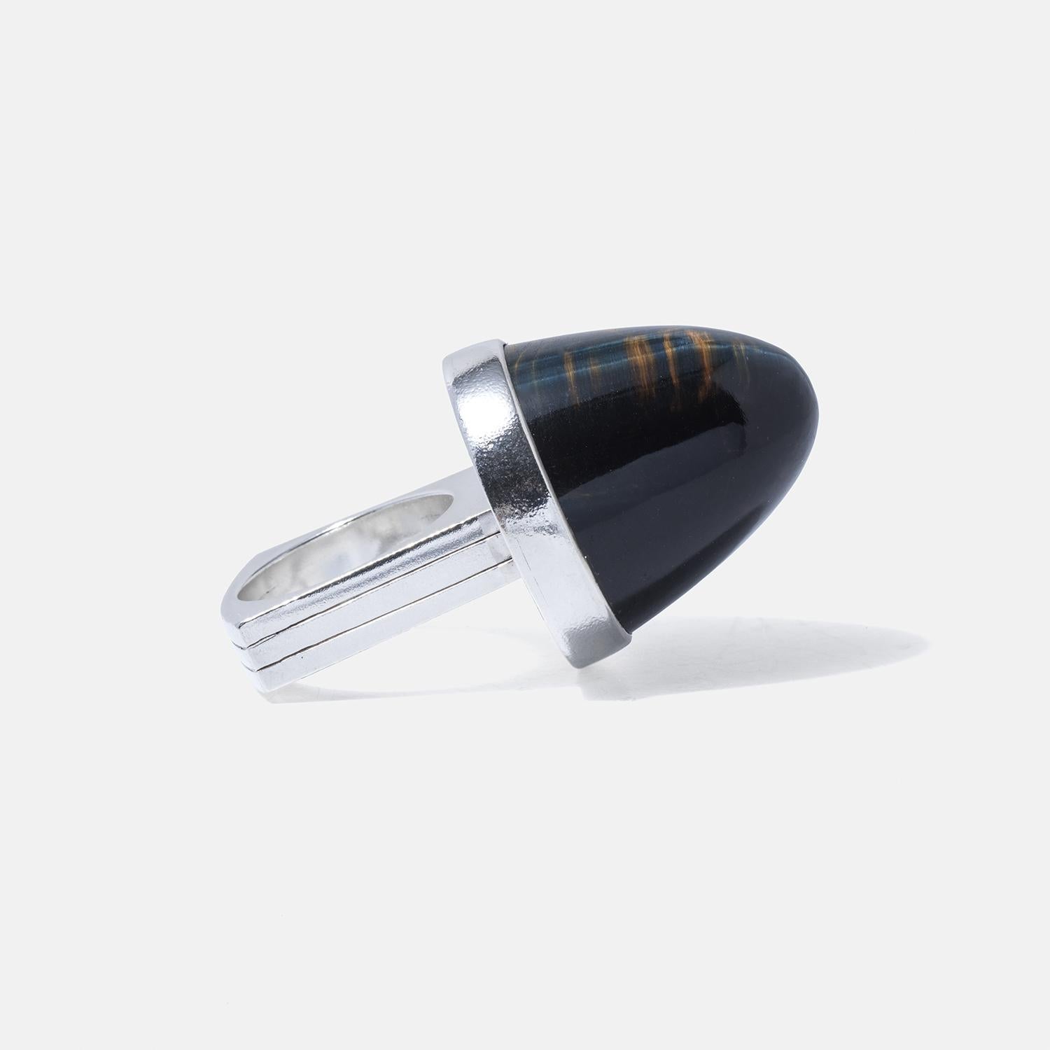 Silver and Tiger Eye Ring by Swedish silver master Suzanne Färnert, 1970s For Sale 3