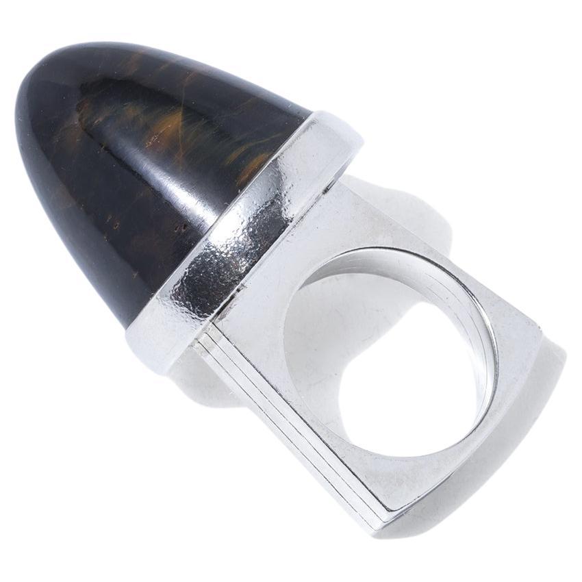 Silver and Tiger Eye Ring by Swedish silver master Suzanne Färnert, 1970s For Sale