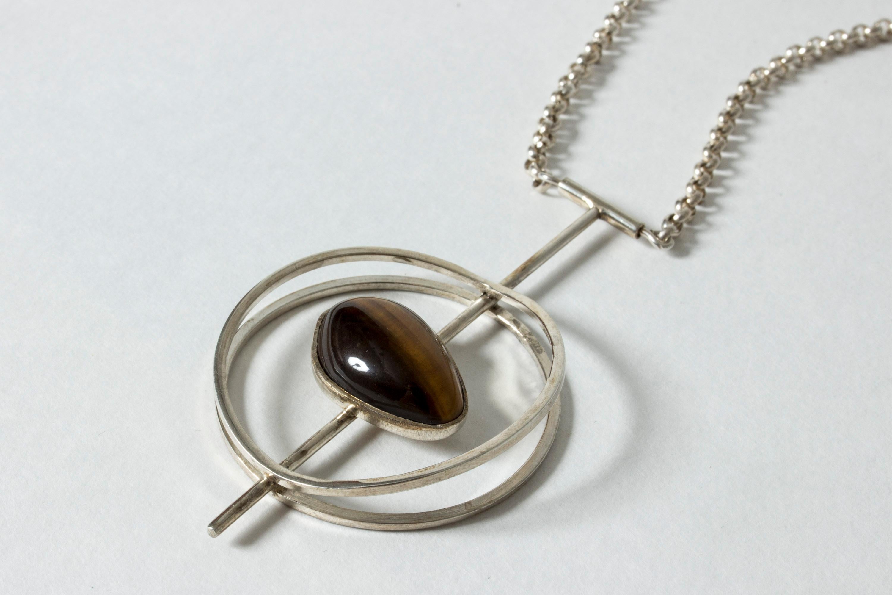 Modernist Silver and Tigereye Pendant from Kaplans, Sweden, 1960s