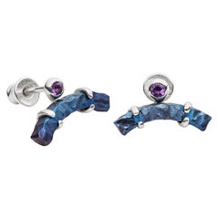 Silver and Titanium Stud Earrings with Amethysts - Ready to ship