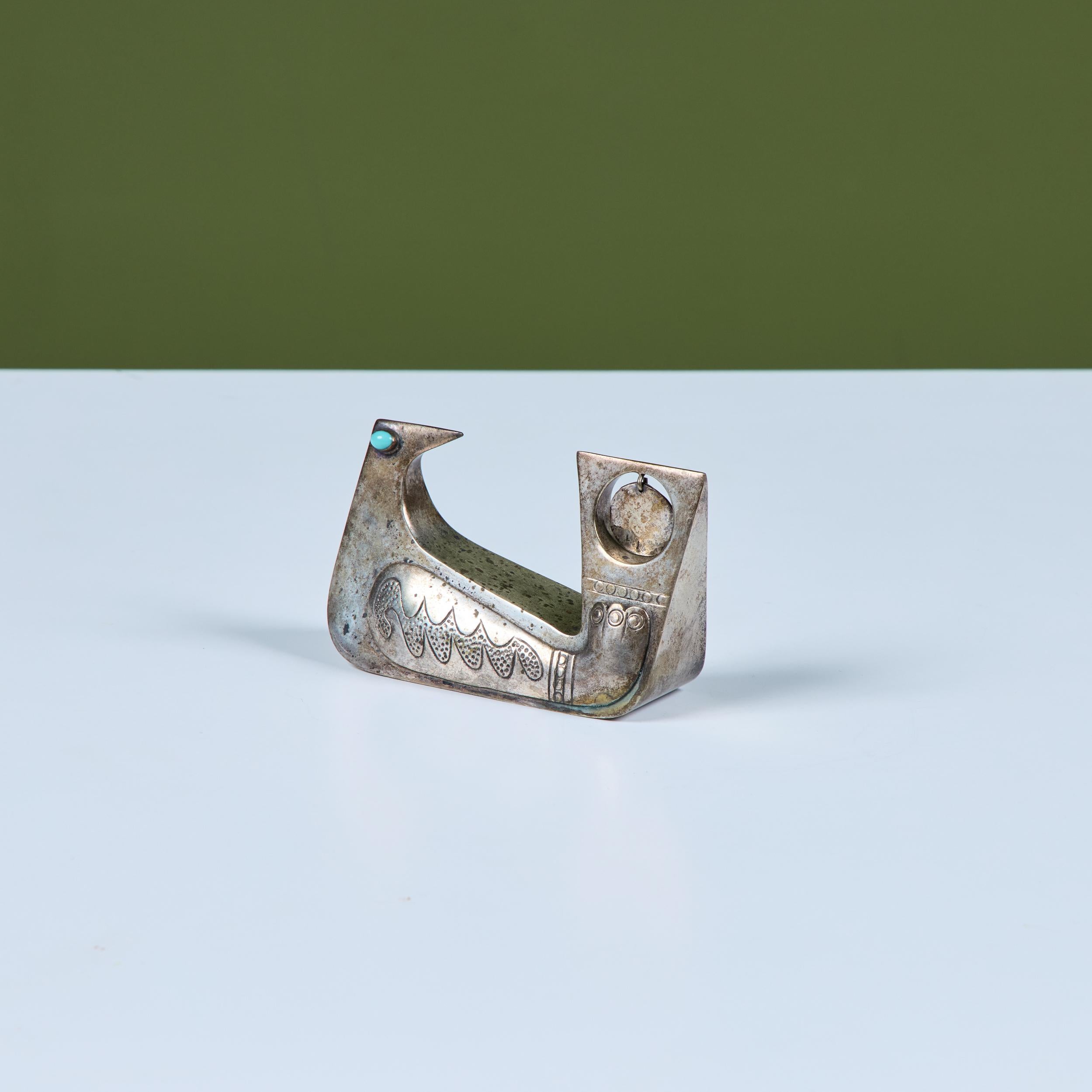 Sculpture d'oiseau en argent et turquoise par Joaquin Tinta en vente 4