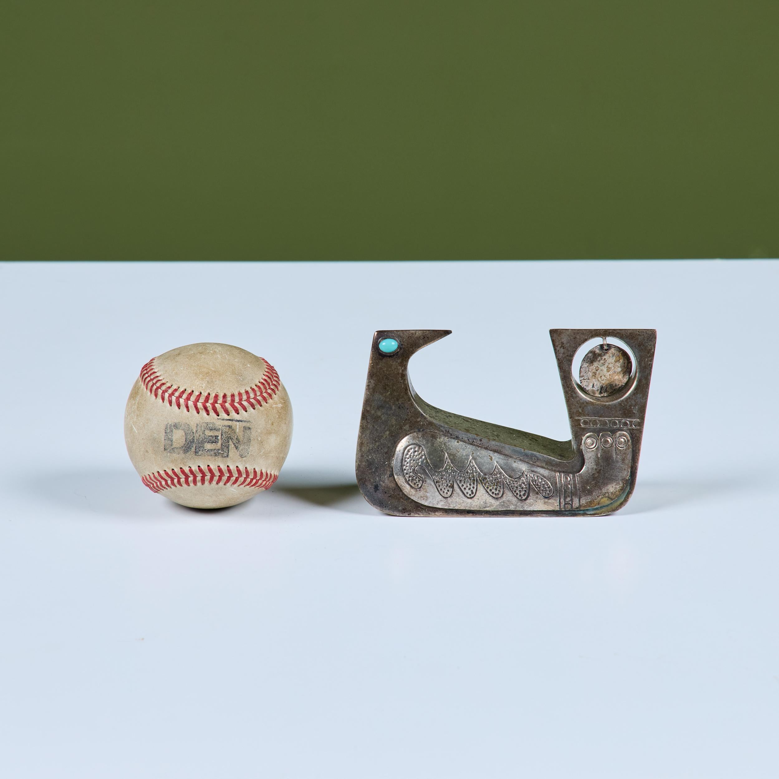 Mid-Century Modern Sculpture d'oiseau en argent et turquoise par Joaquin Tinta en vente