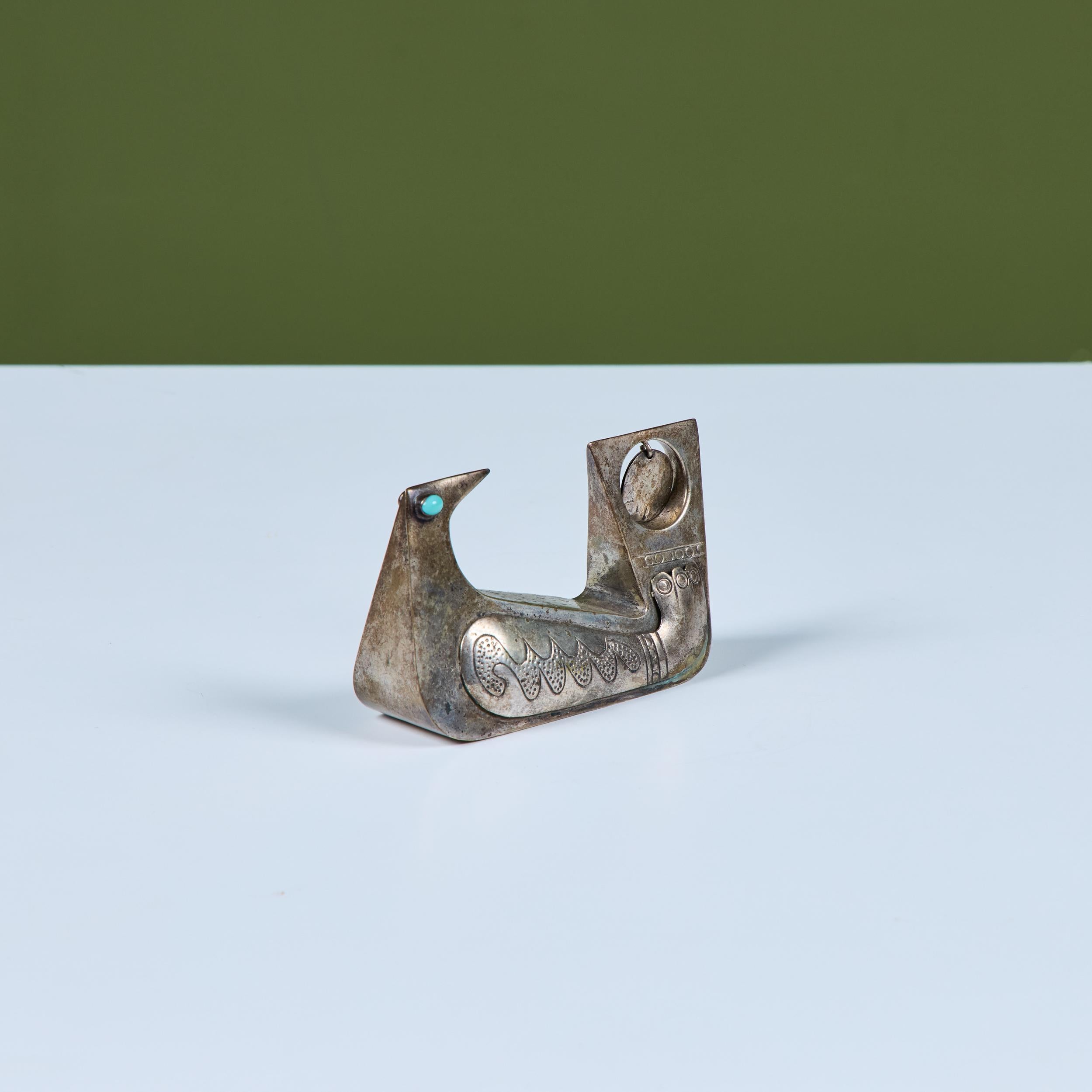 Sculpture d'oiseau en argent et turquoise par Joaquin Tinta Bon état - En vente à Los Angeles, CA