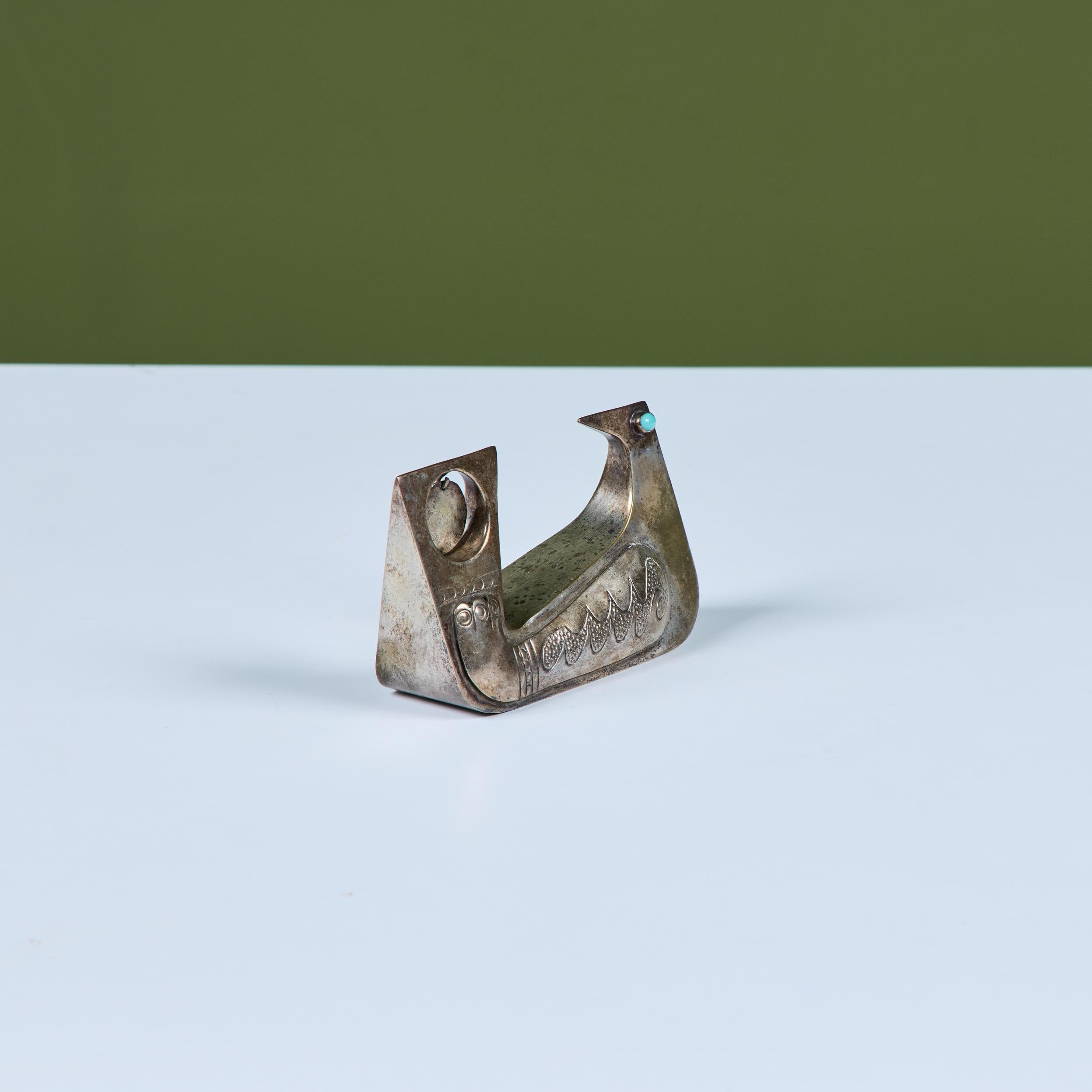 Sculpture d'oiseau en argent et turquoise par Joaquin Tinta en vente 2