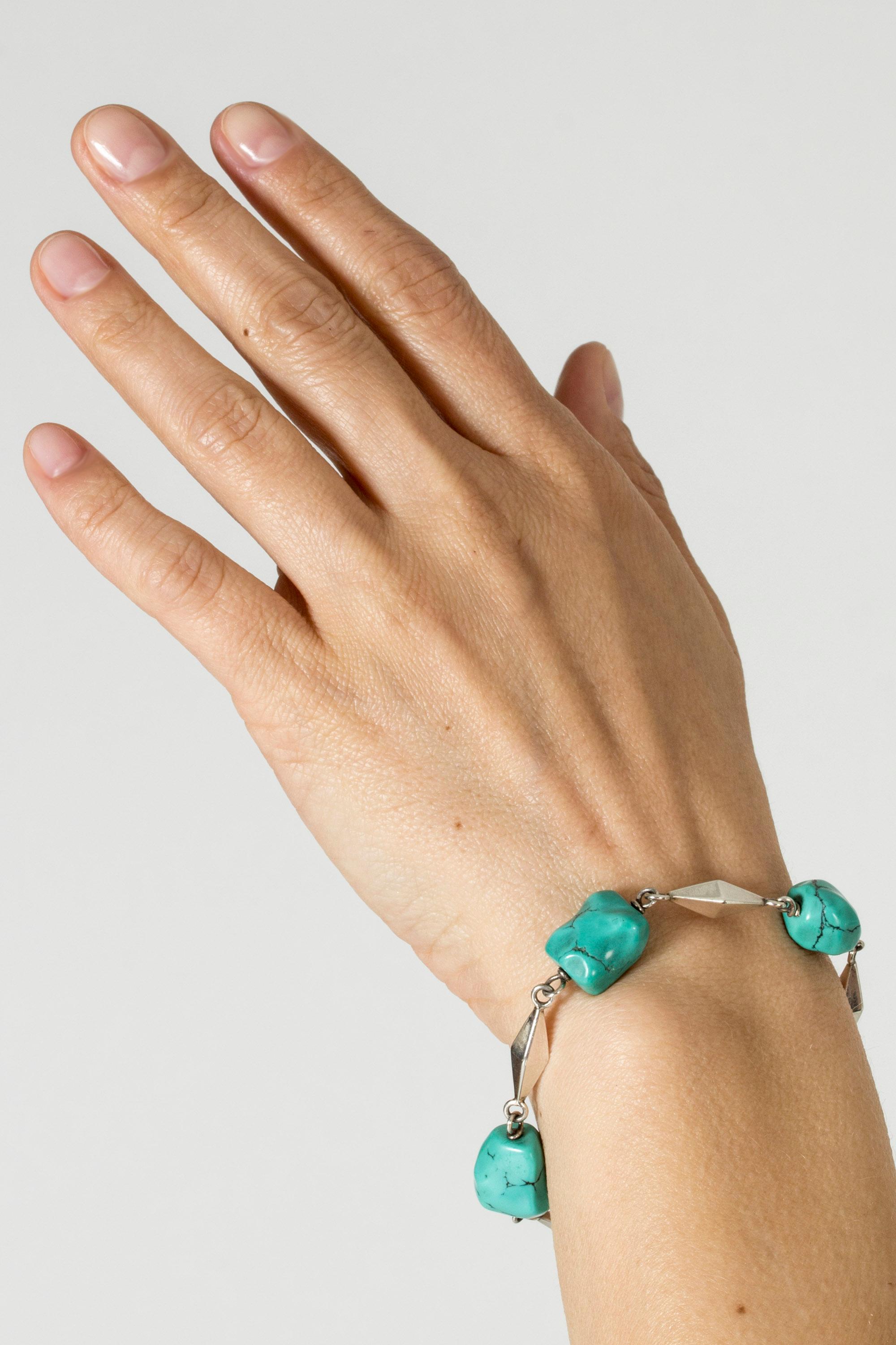 Modernist Silver and Turquoise Bracelet by Arvo Saarela, Sweden, 1965