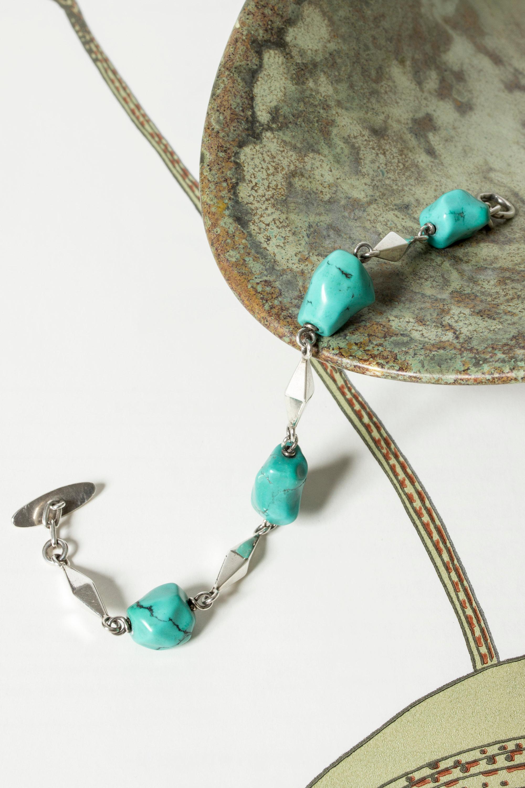 Tumbled Silver and Turquoise Bracelet by Arvo Saarela, Sweden, 1965
