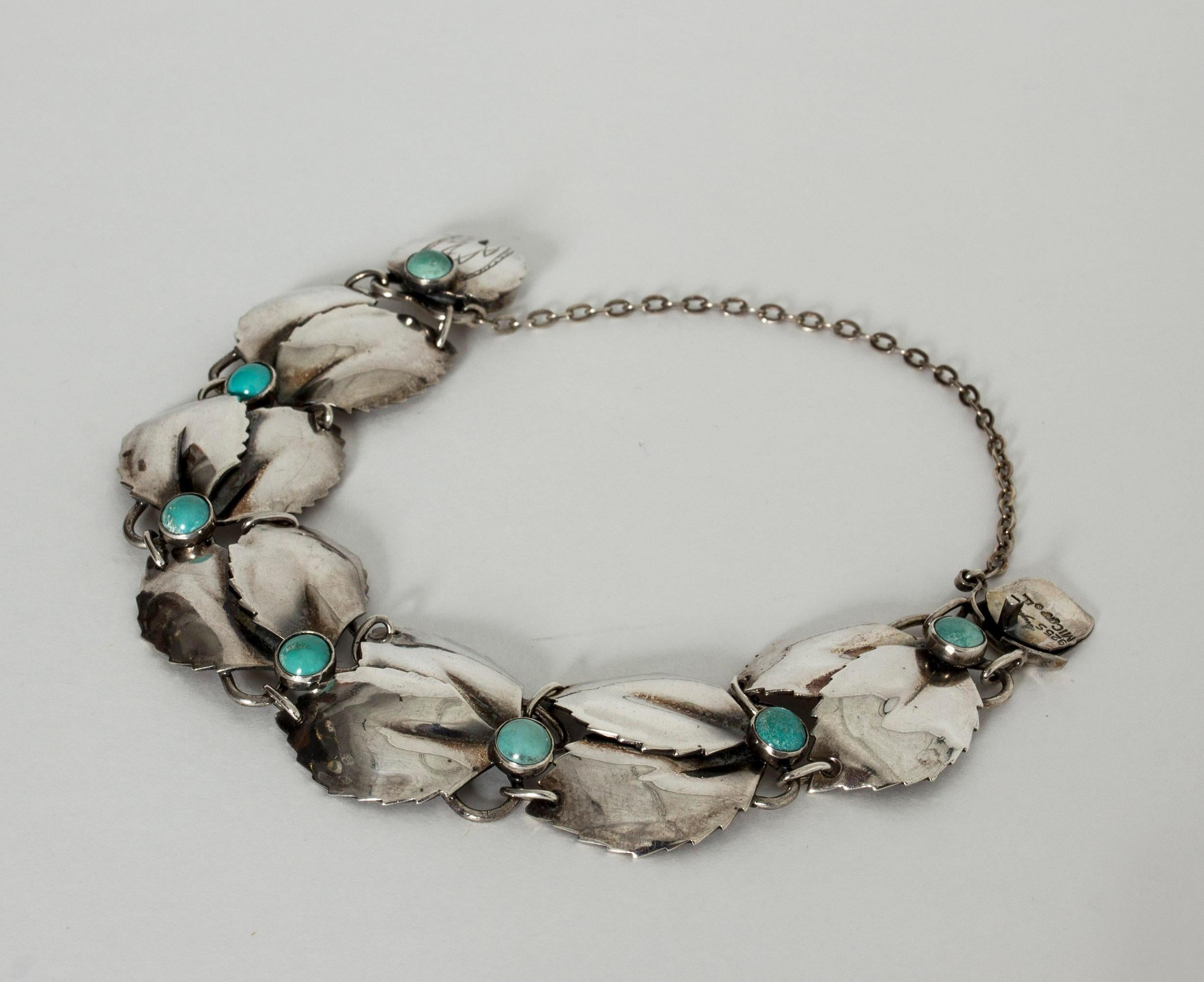 Modernist Silver and Turquoise Bracelet by Gertrud Engel for Michelsen, Sweden, 1950s