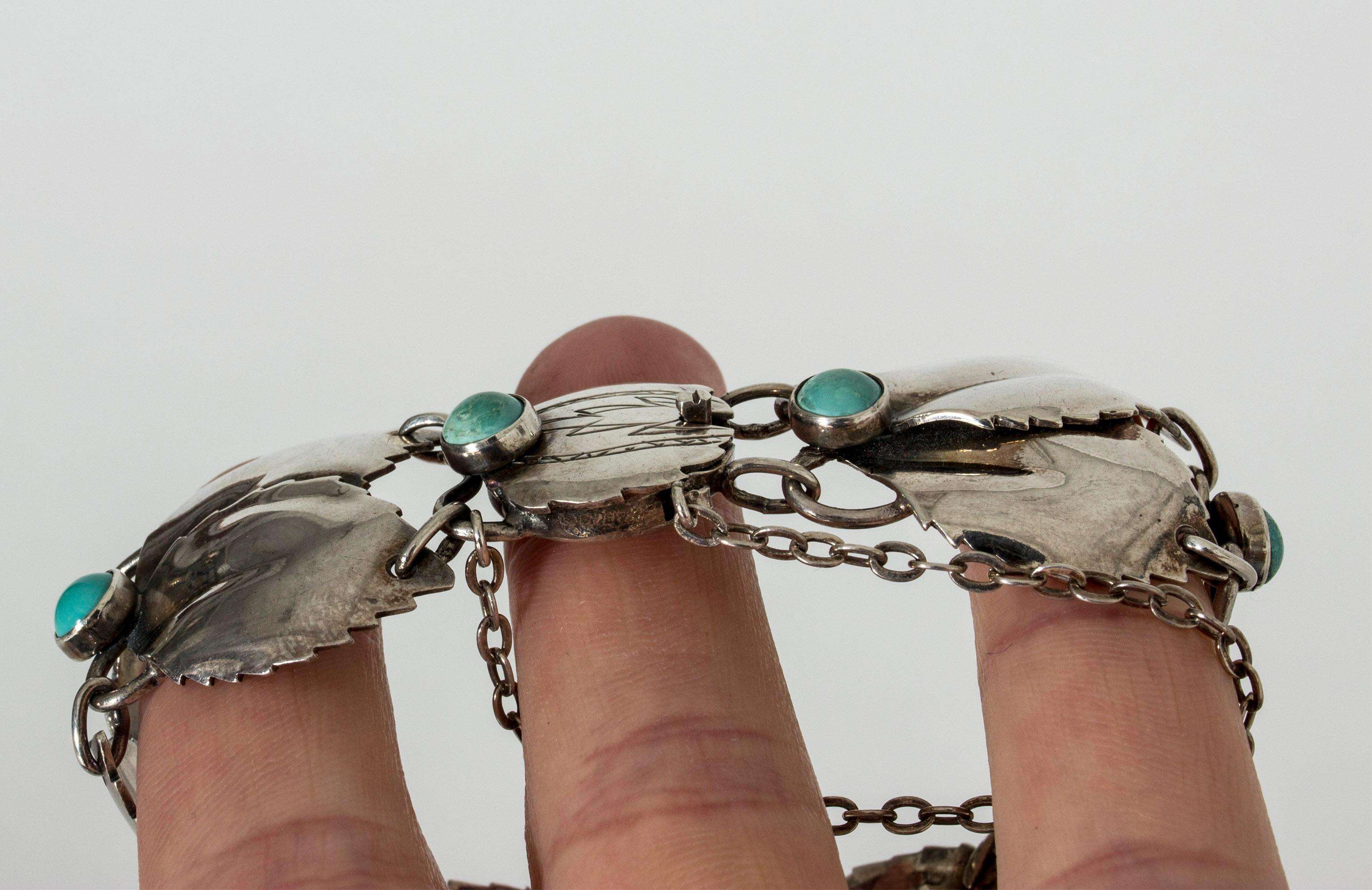 Silver and Turquoise Bracelet by Gertrud Engel for Michelsen, Sweden, 1950s In Good Condition In Stockholm, SE