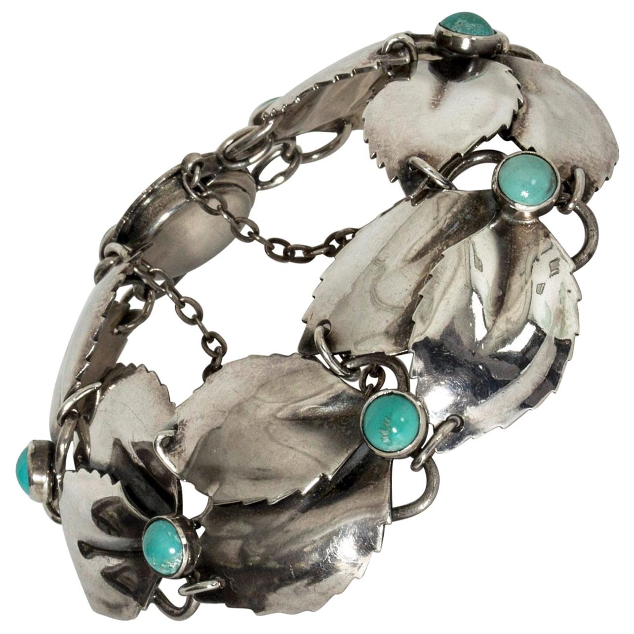 Silver and Turquoise Bracelet by Gertrud Engel for Michelsen, Sweden, 1950s