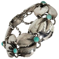 Bracelet en argent et turquoise de Gertrud Engel pour Michelsen, Suède, années 1950