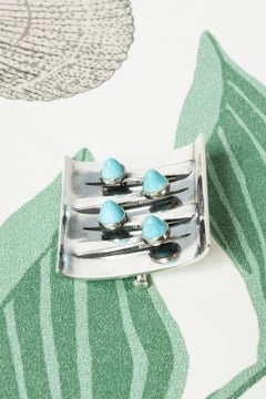 Silberne und türkisfarbene Brosche von Elis Kauppi, Kupittaan Kulta, Finnland, 1972