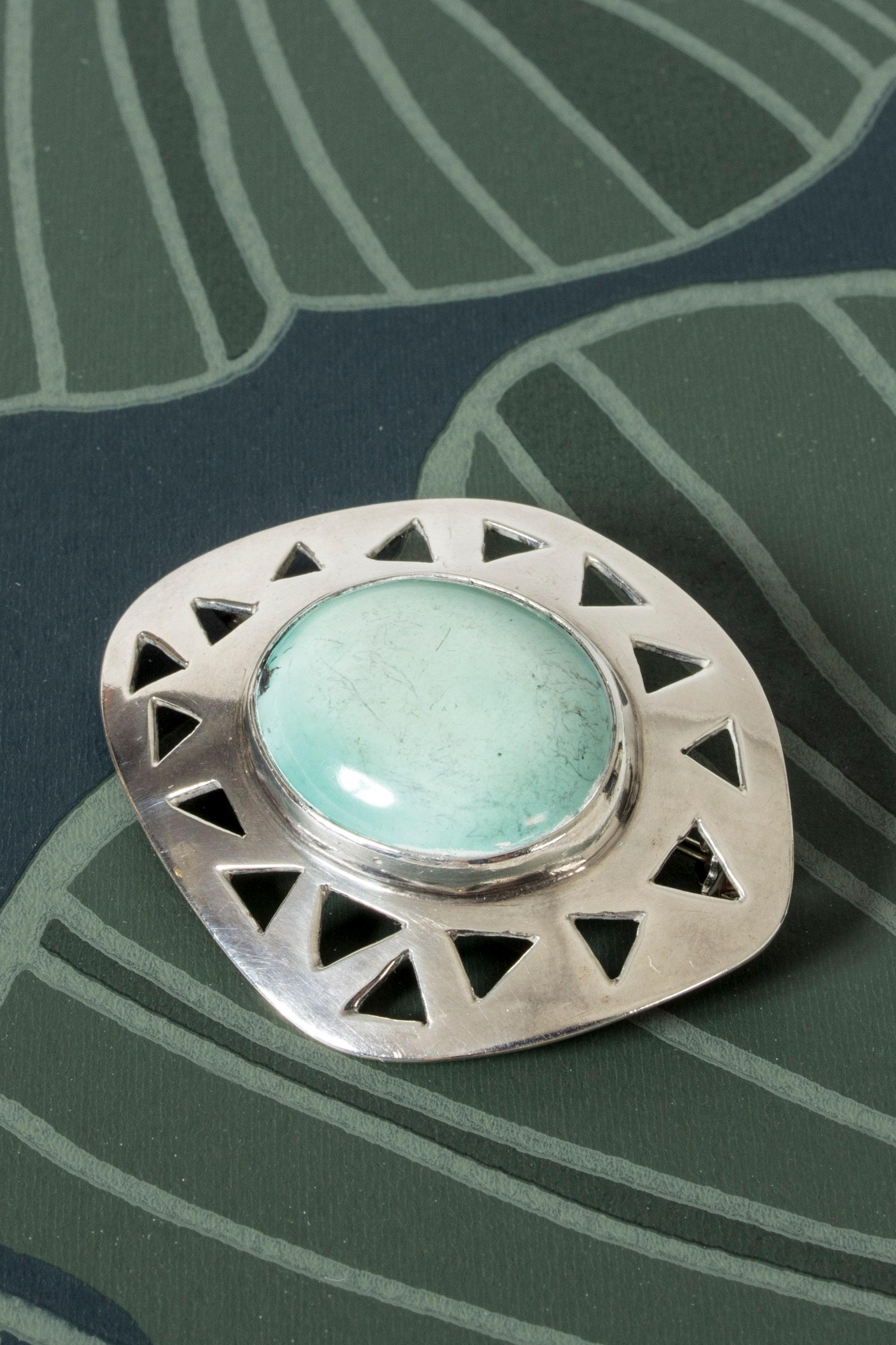 Modernist Silver and Turquoise Brooch from Michelsen, Sweden, 1953