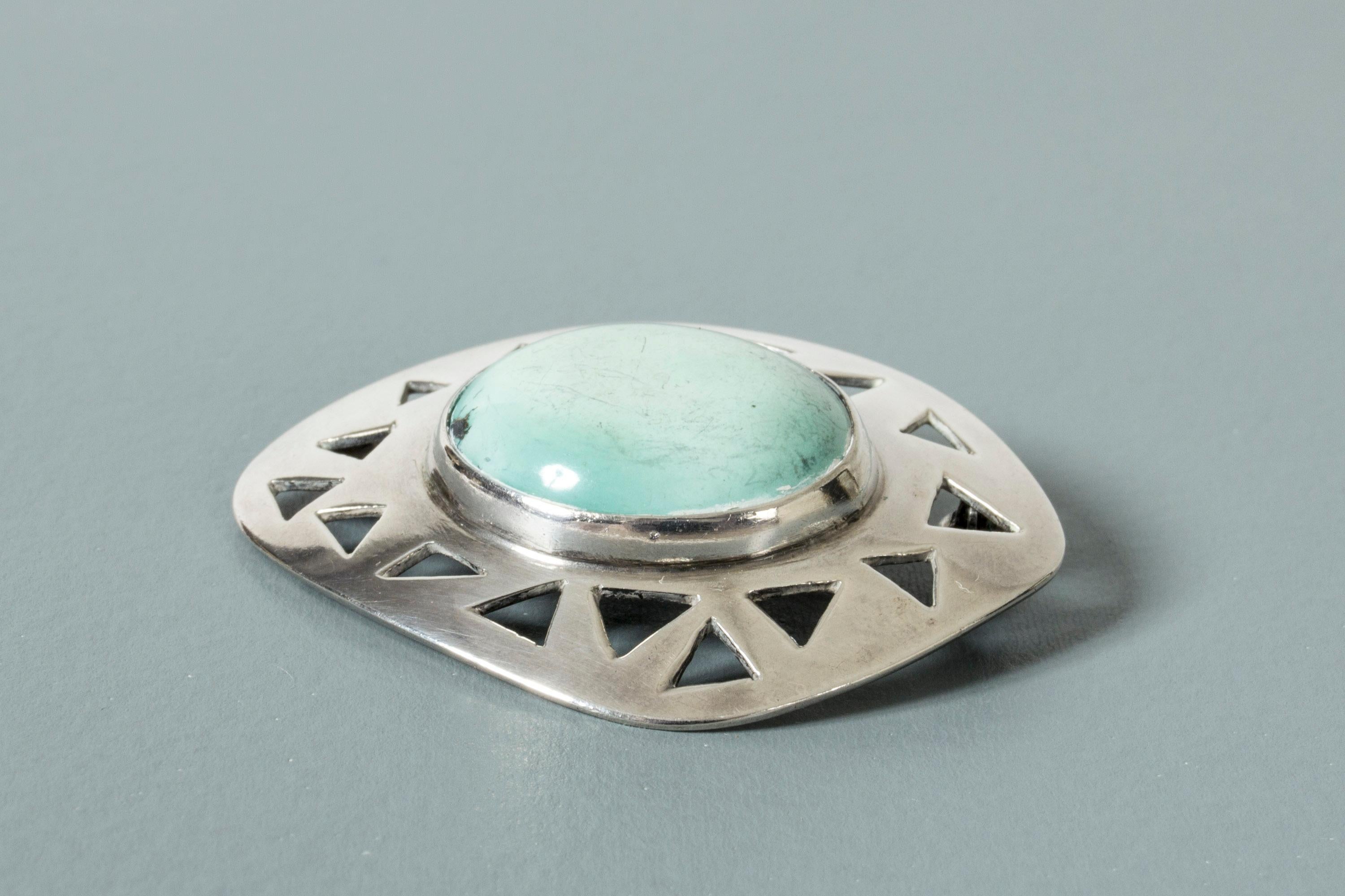 Silver and Turquoise Brooch from Michelsen, Sweden, 1953 In Good Condition In Stockholm, SE