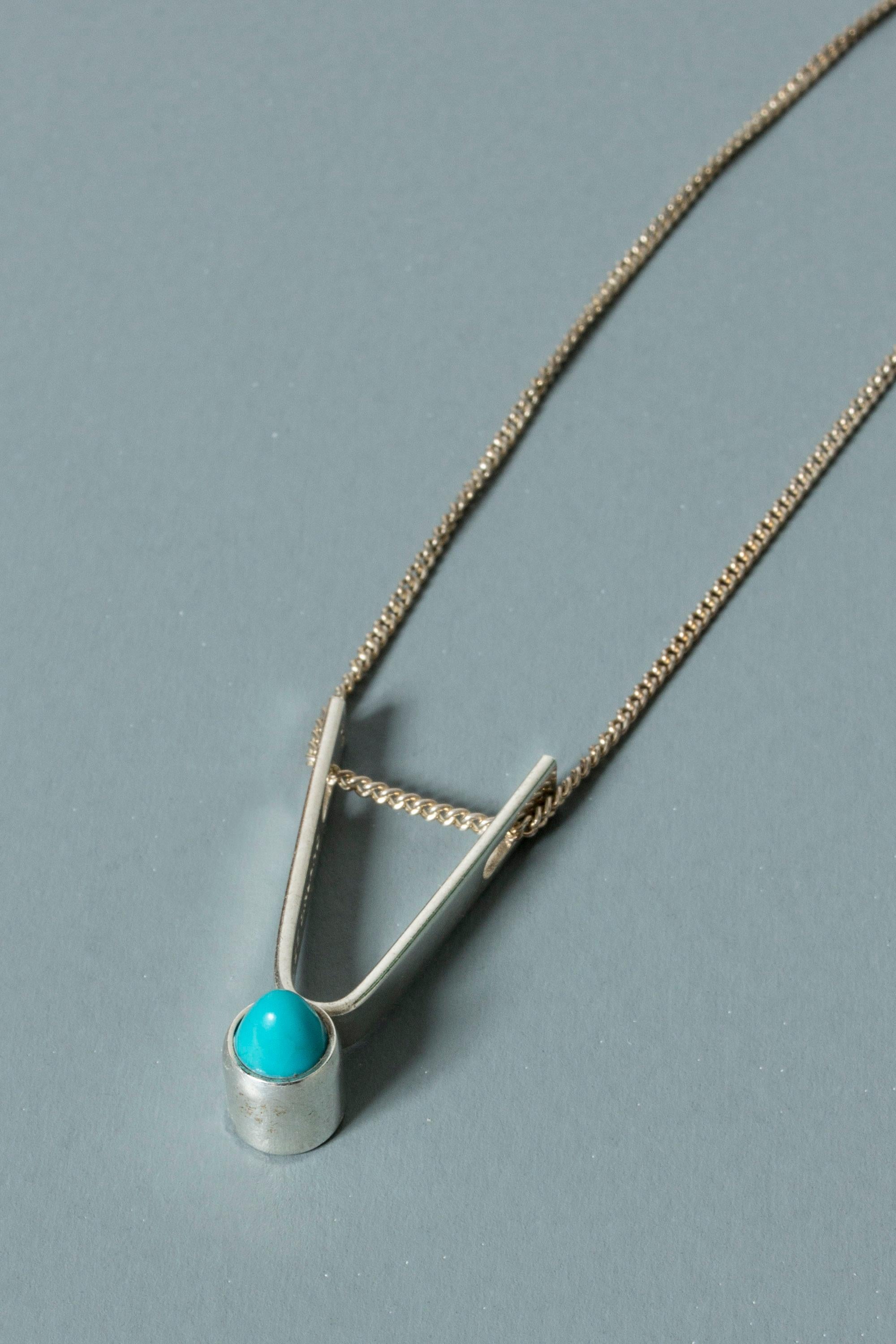 Modernist Silver and Turquoise Pendant by Elis Kauppi