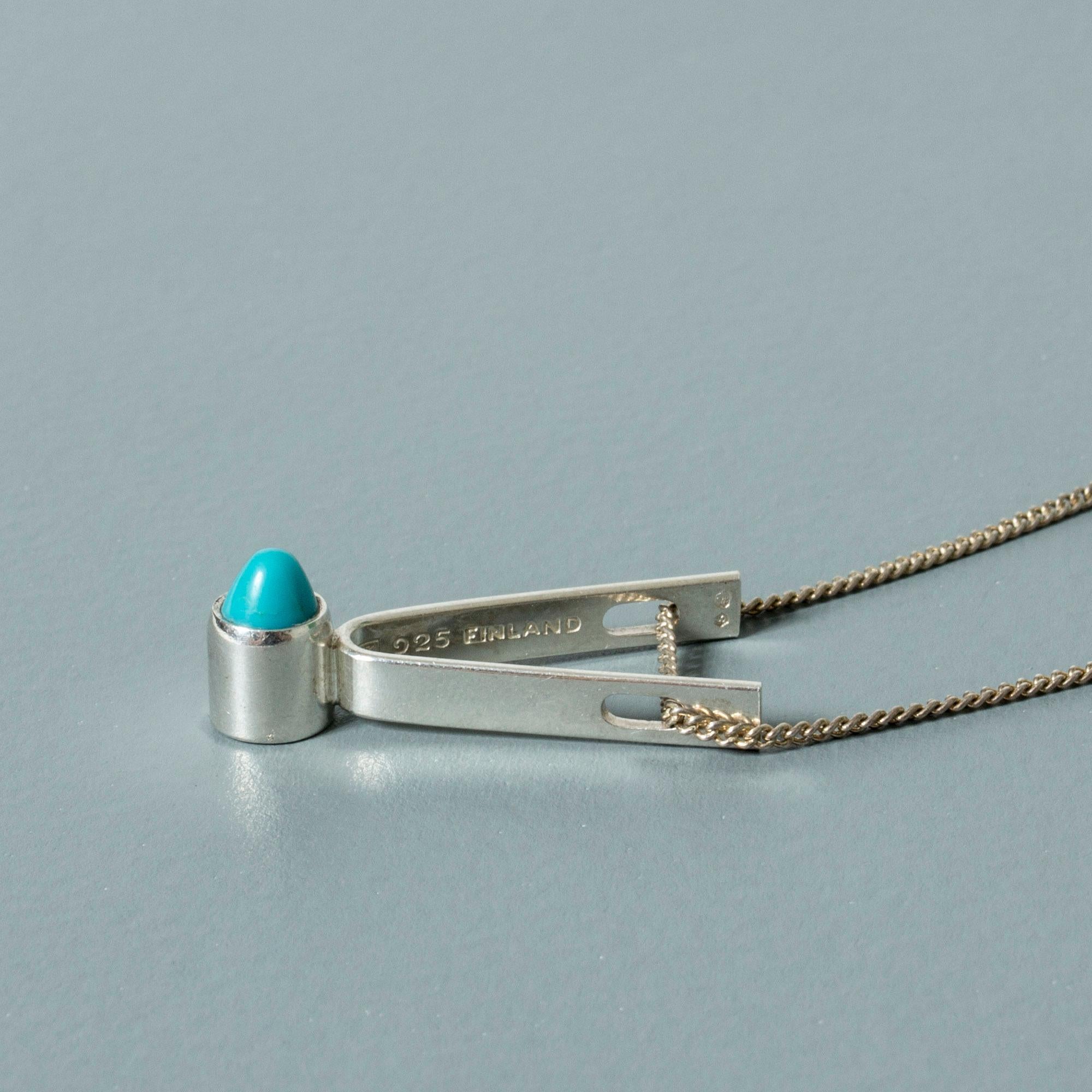 Bullet Cut Silver and Turquoise Pendant by Elis Kauppi