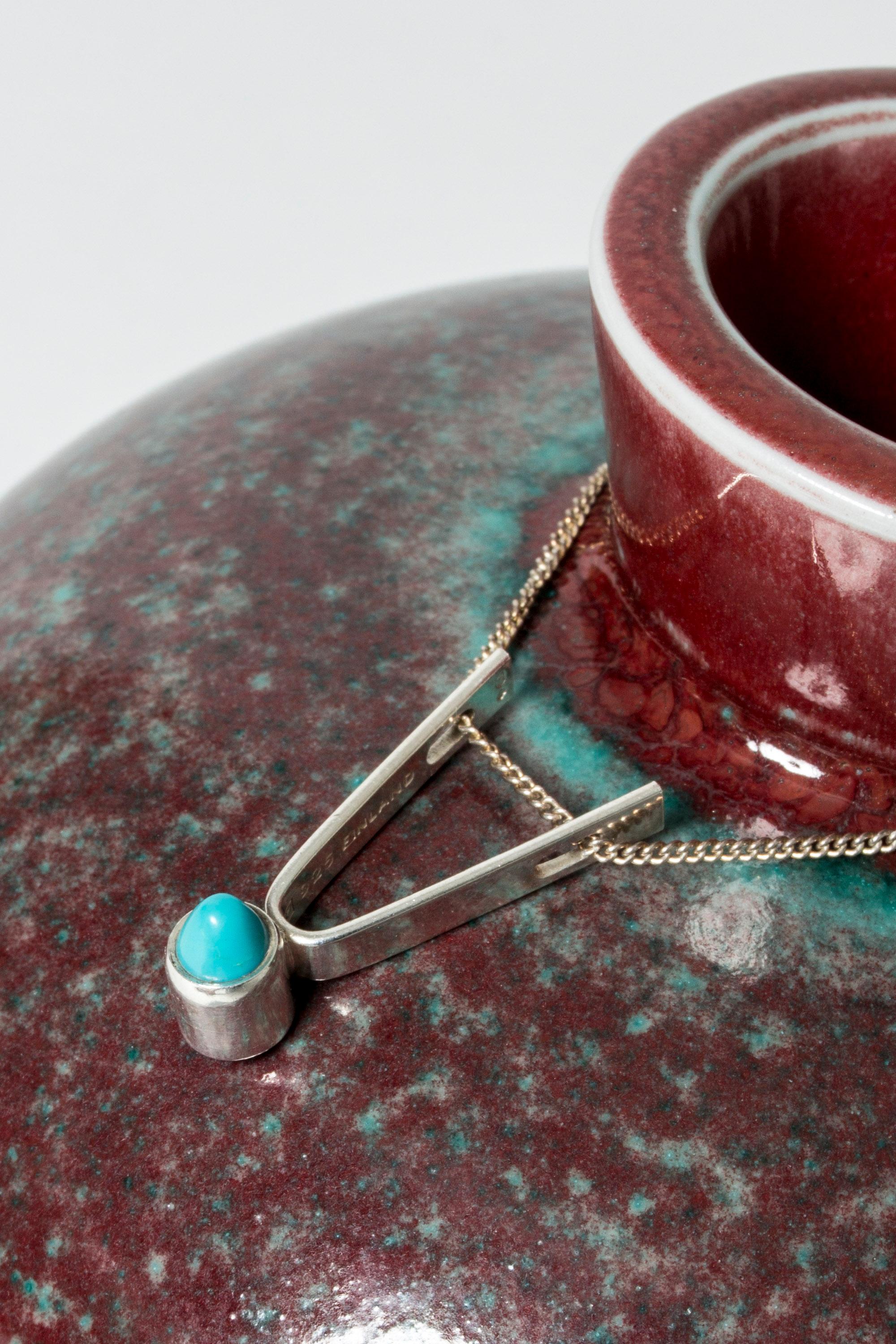 Silver and Turquoise Pendant by Elis Kauppi In Good Condition In Stockholm, SE