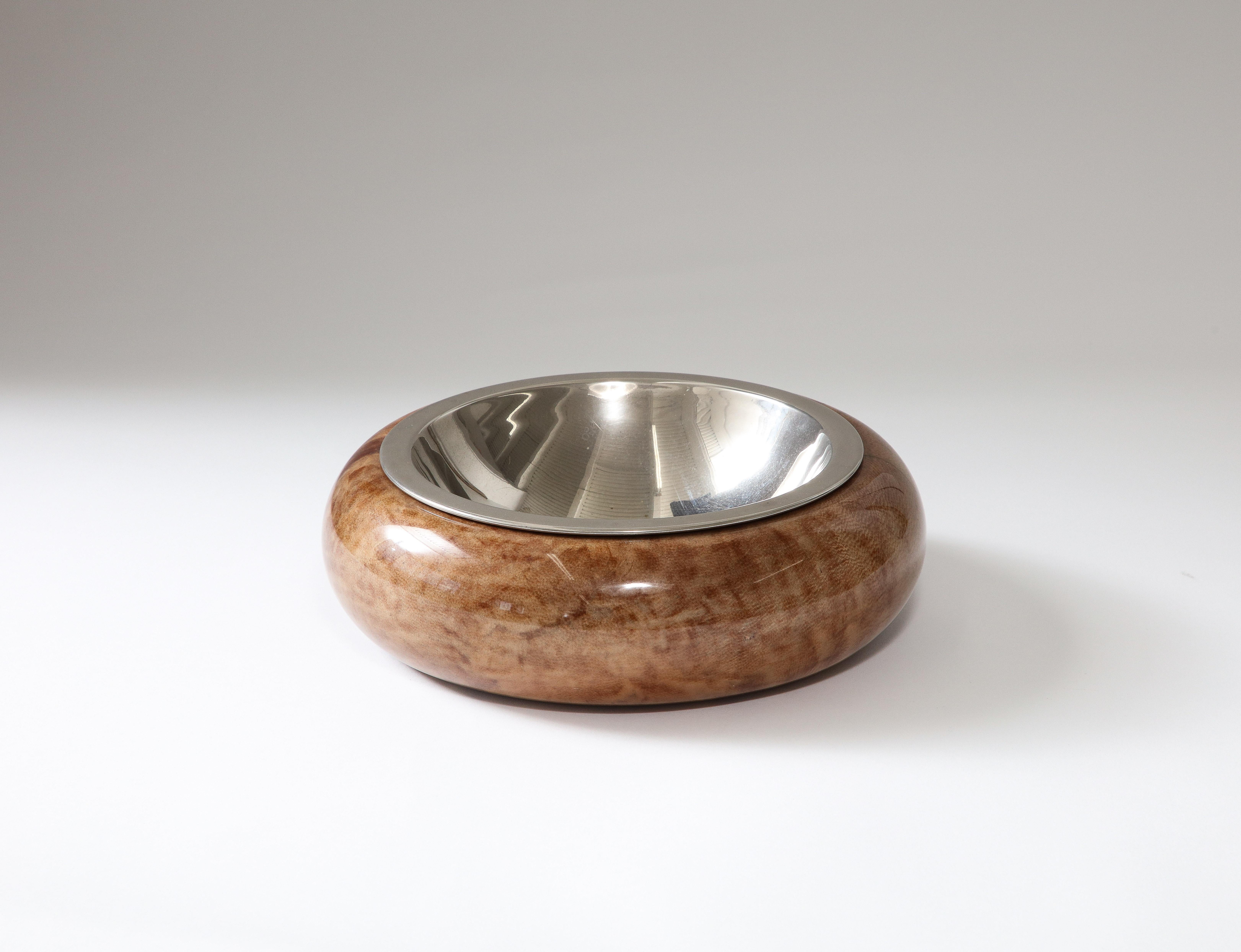 Cuenco de plata y vitela a la manera de Aldo Tura, Italia, c. 1960 Moderno en venta