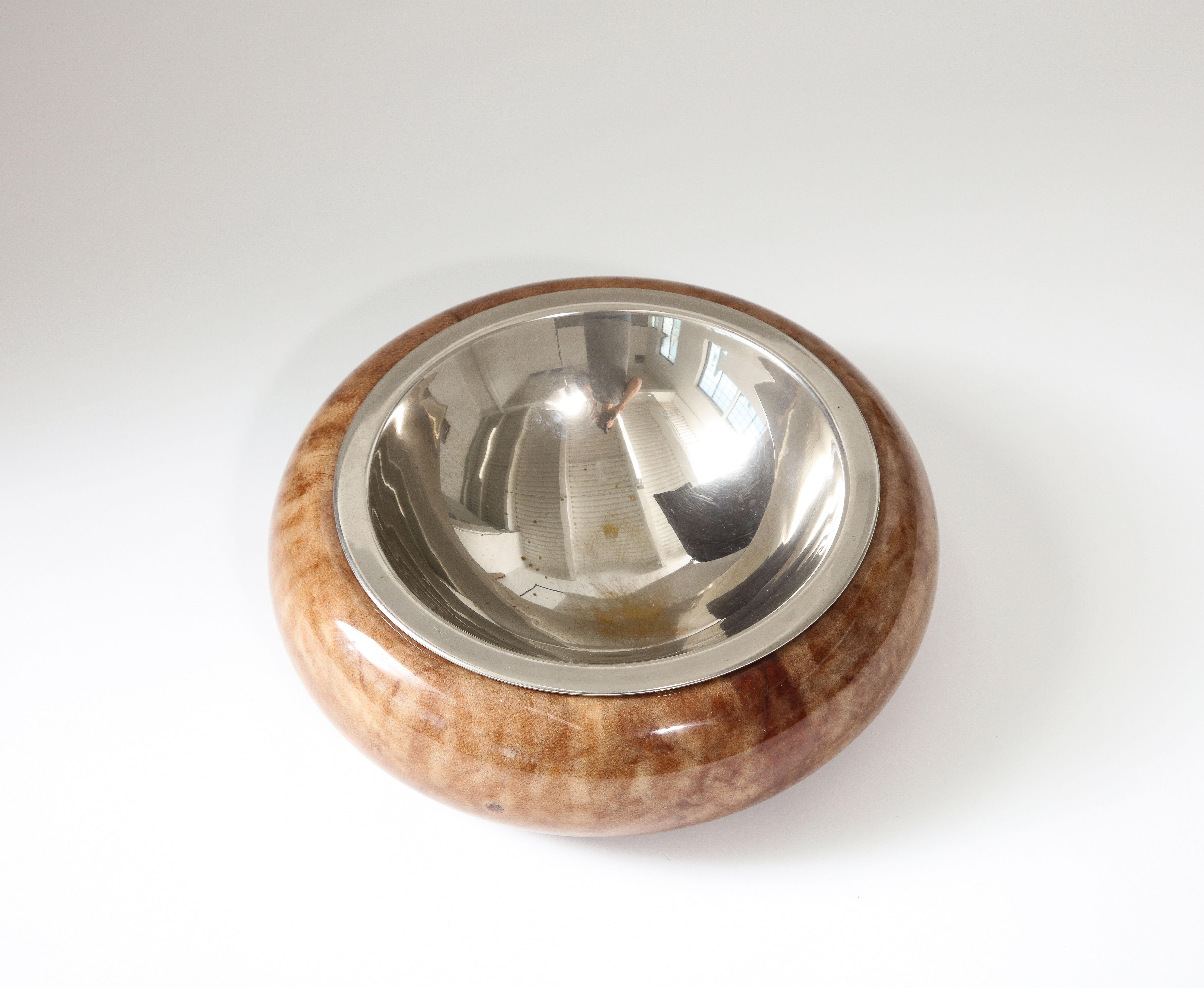 Cuenco de plata y vitela a la manera de Aldo Tura, Italia, c. 1960 Italiano en venta