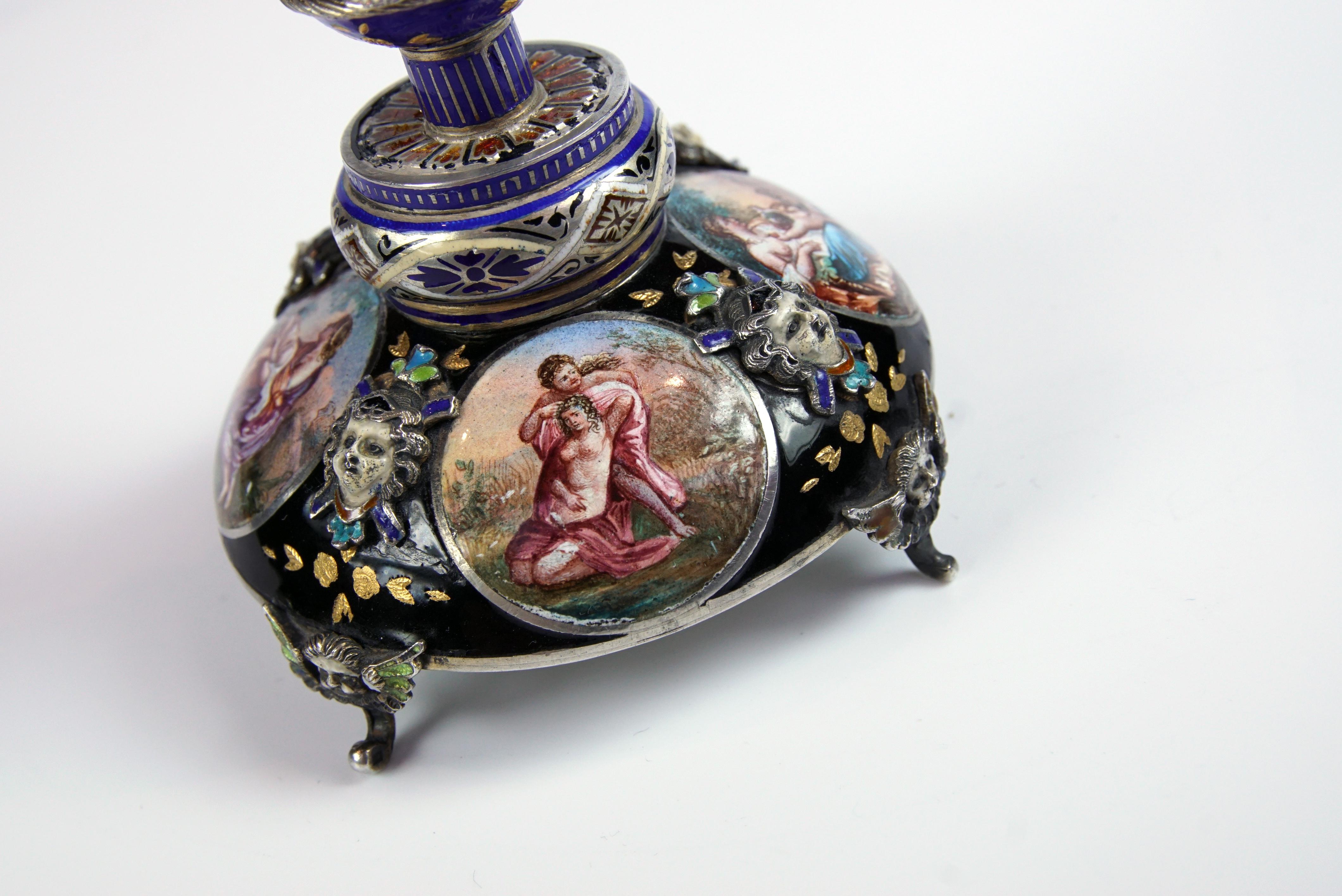 Silver and Viennese Enamel Clock with Eagle by Hermann Bohm 6