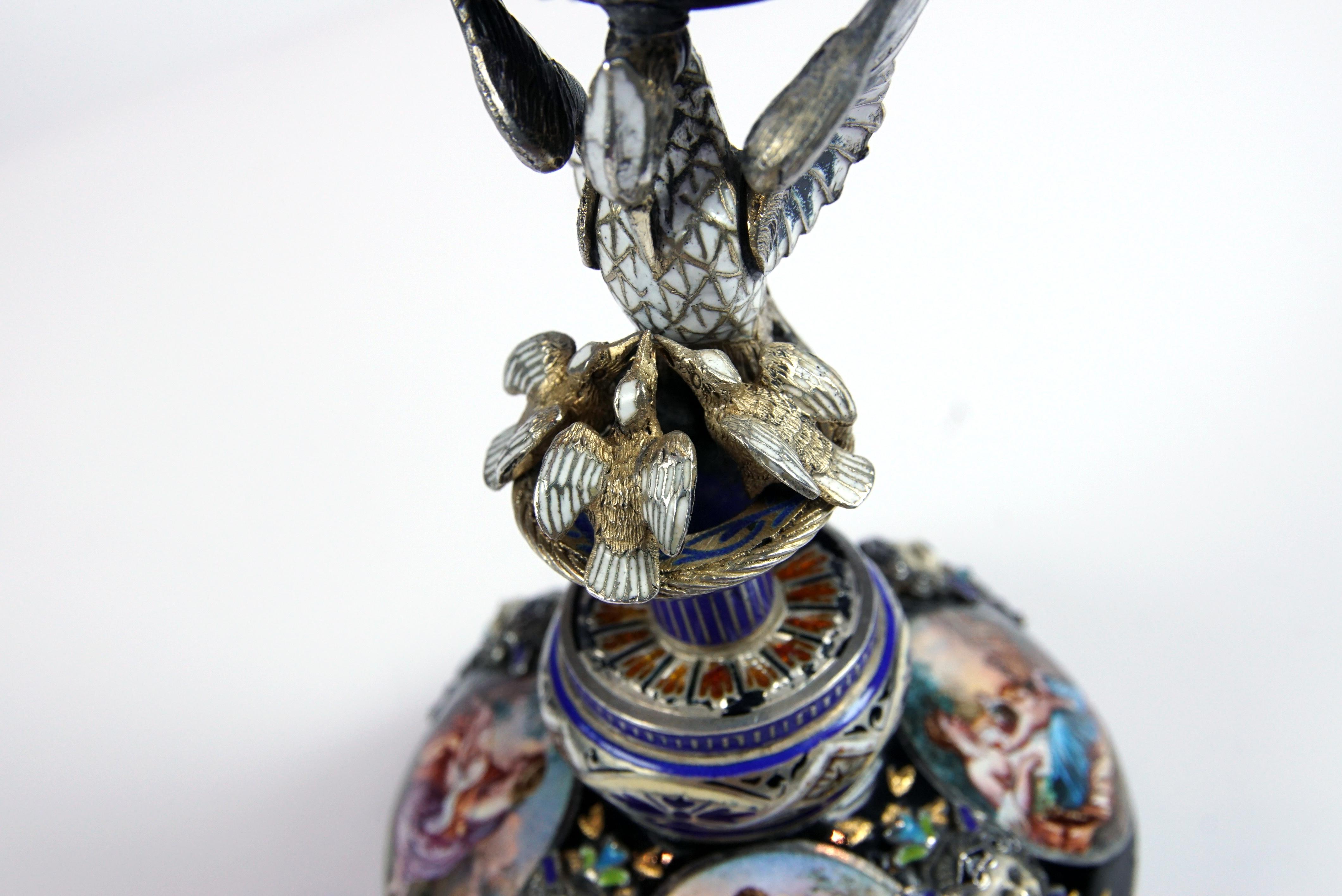 Silver and Viennese Enamel Clock with Eagle by Hermann Bohm 7