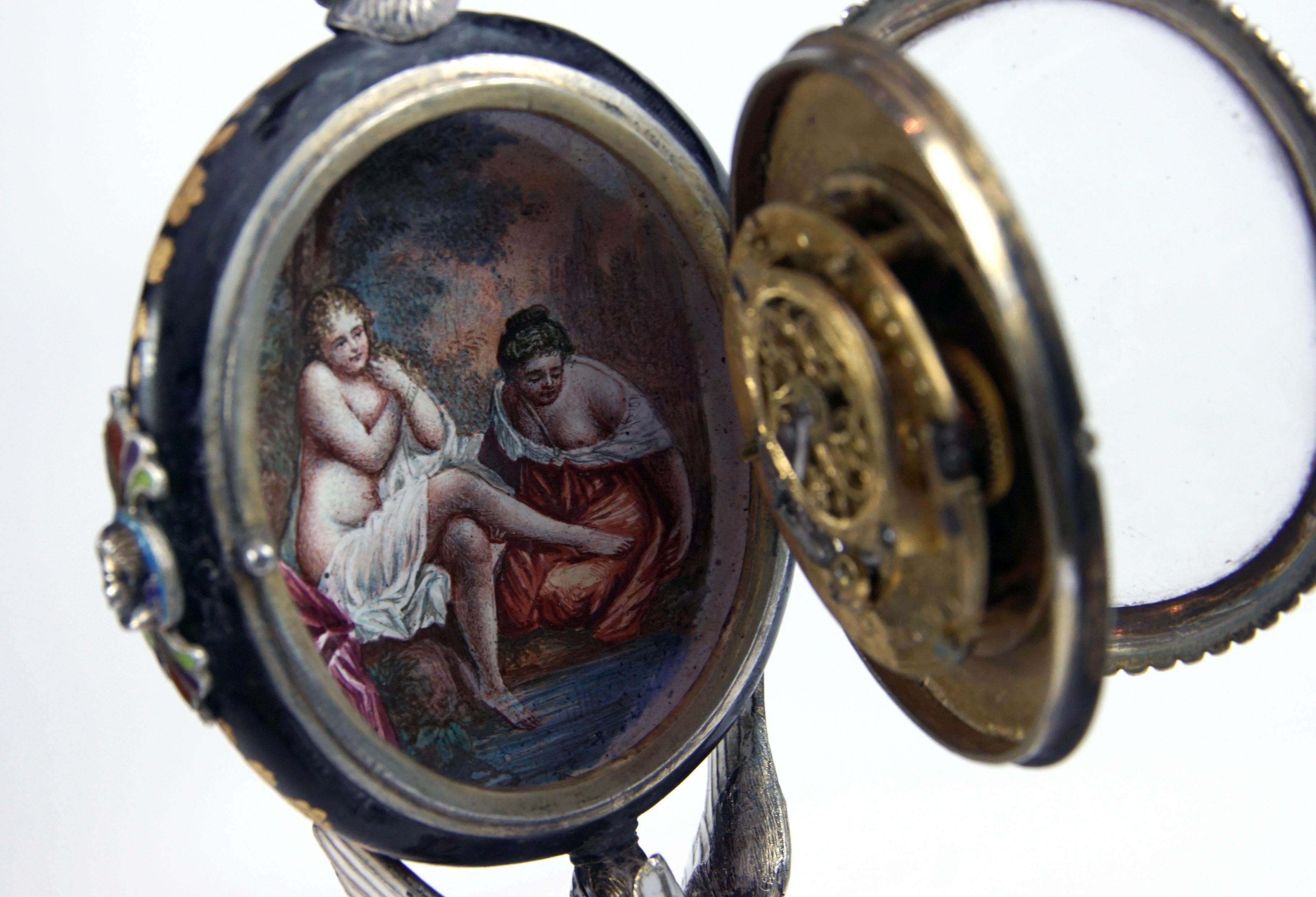 Silver and Viennese Enamel Clock with Eagle by Hermann Bohm 11