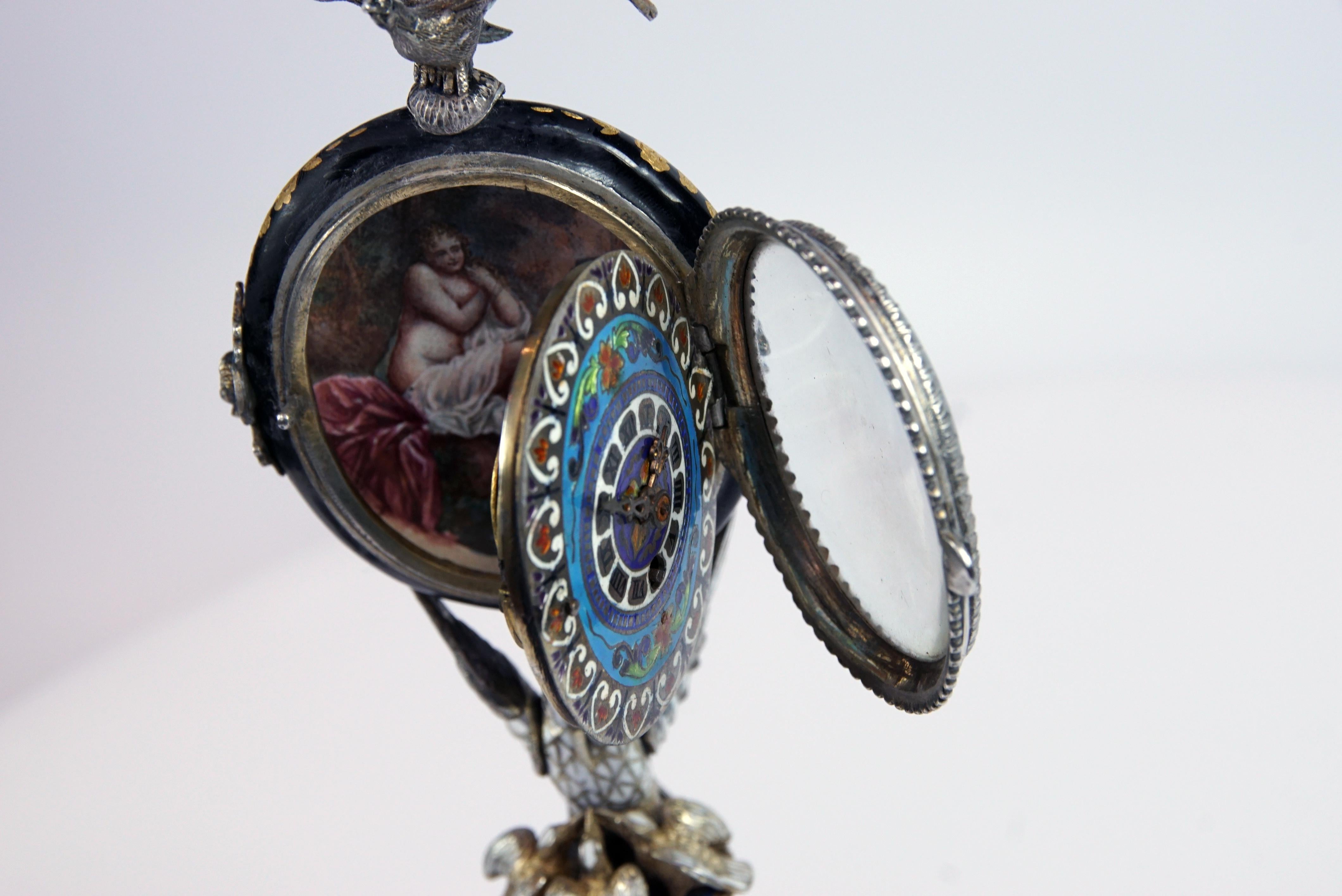 Silver and Viennese Enamel Clock with Eagle by Hermann Bohm 14
