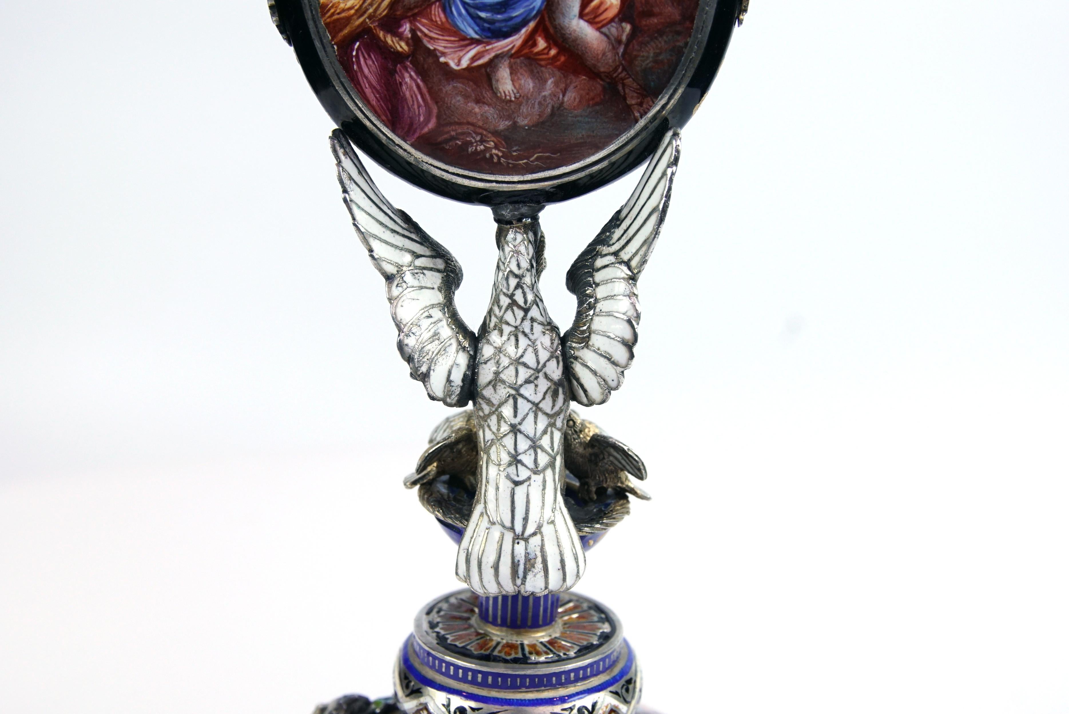 Silver and Viennese Enamel Clock with Eagle by Hermann Bohm 2
