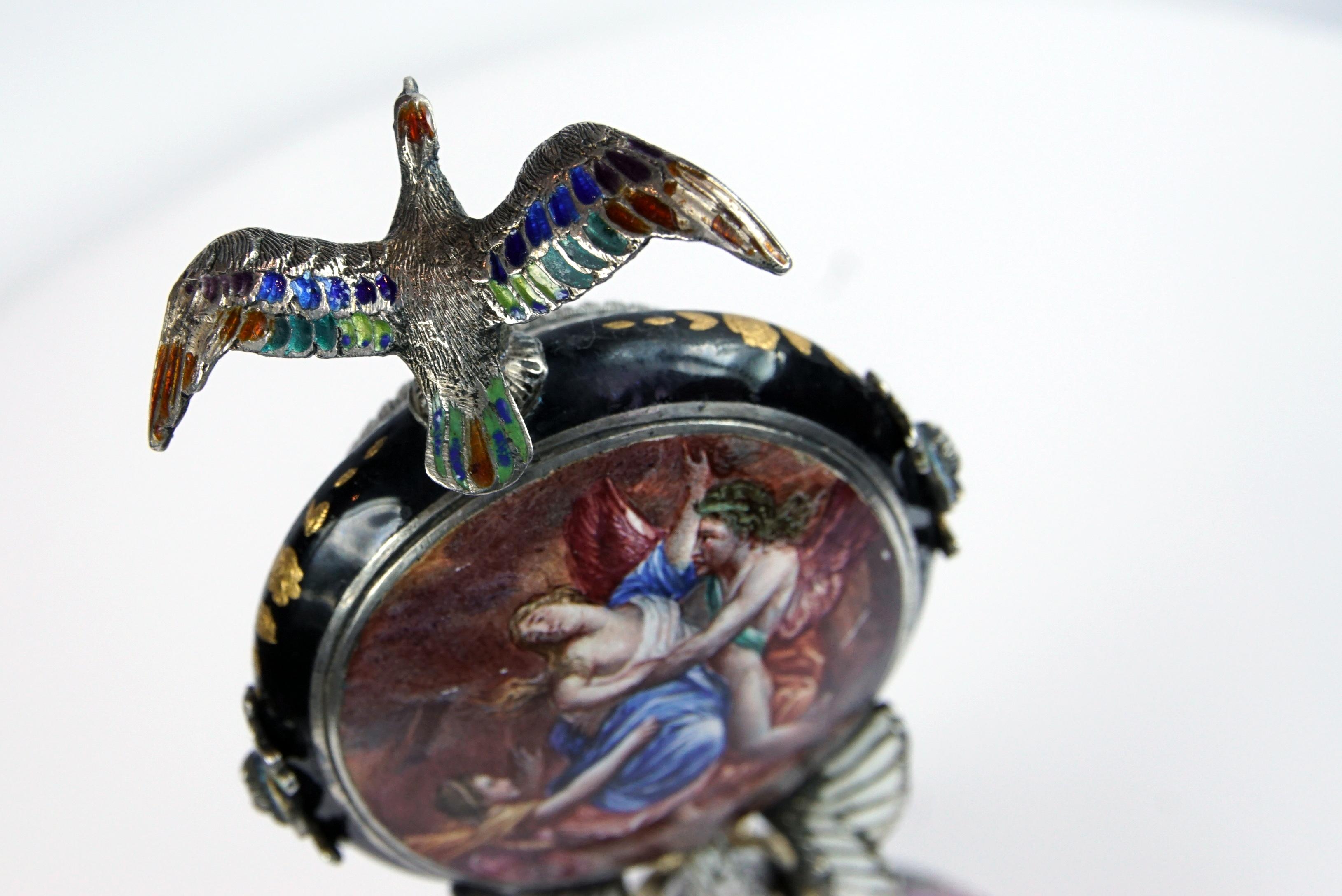 Silver and Viennese Enamel Clock with Eagle by Hermann Bohm 3