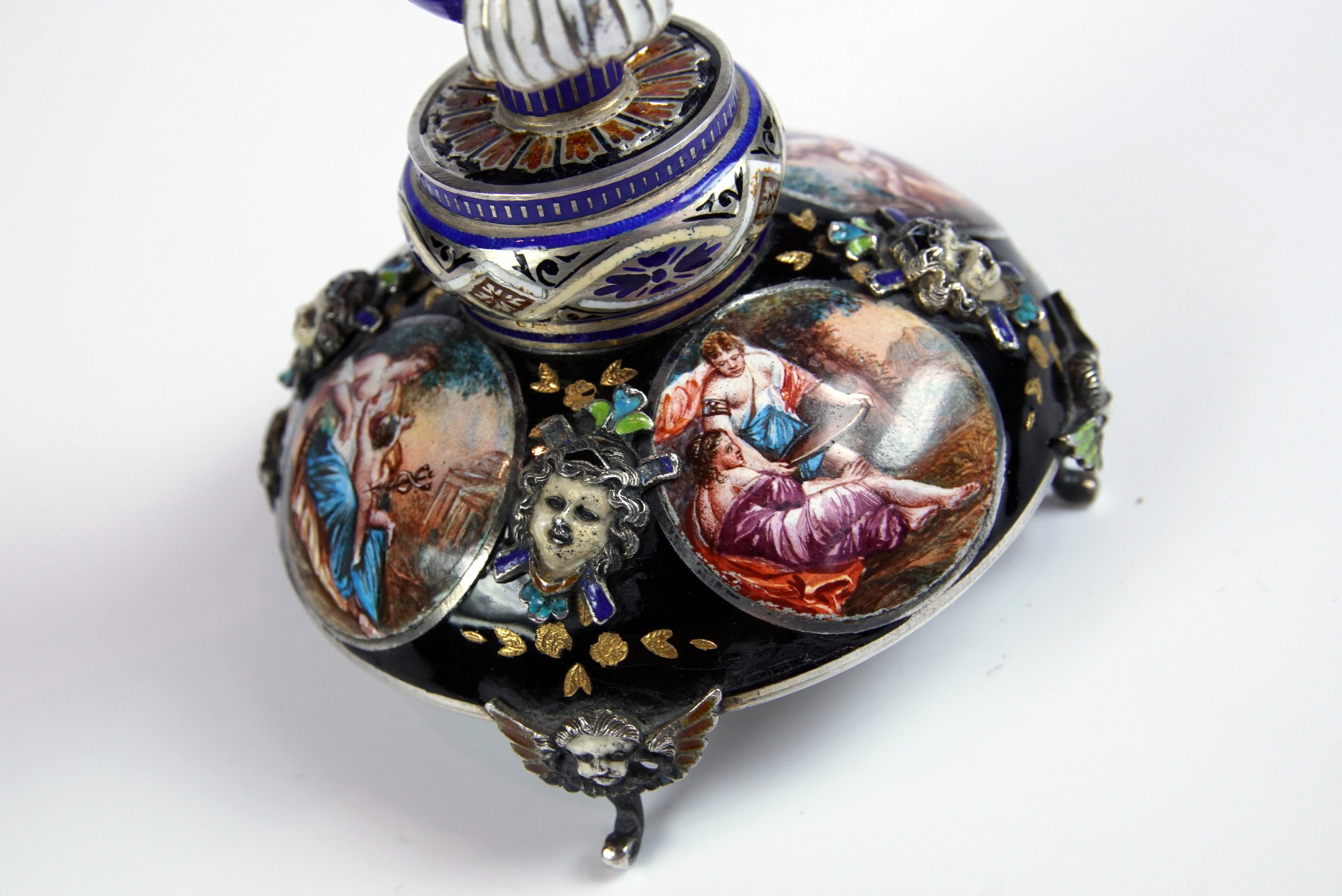 Silver and Viennese Enamel Clock with Eagle by Hermann Bohm 4