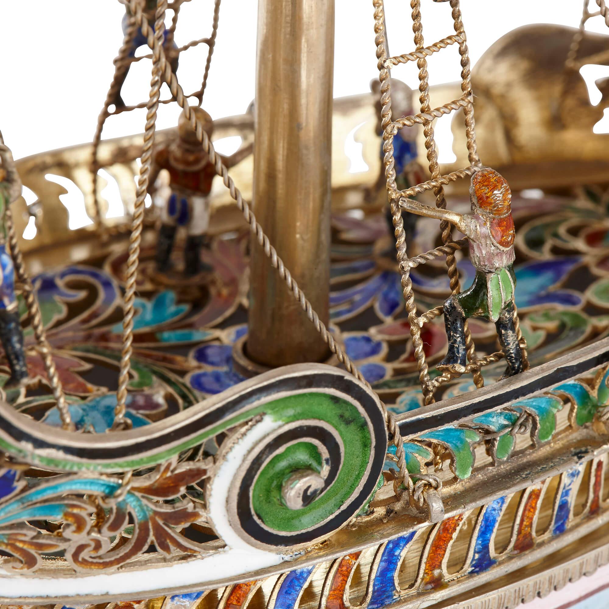 Renaissance Silver and Viennese Enamel Model of a Nef