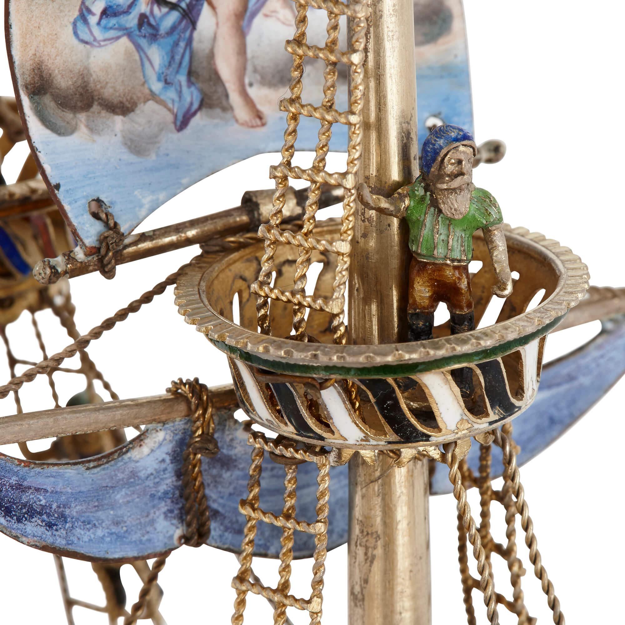 Austrian Silver and Viennese Enamel Model of a Nef