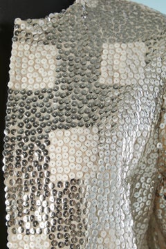 Veste de soirée à paillettes argentées et blanches, bord à bord, Joan Leslie by Kasper