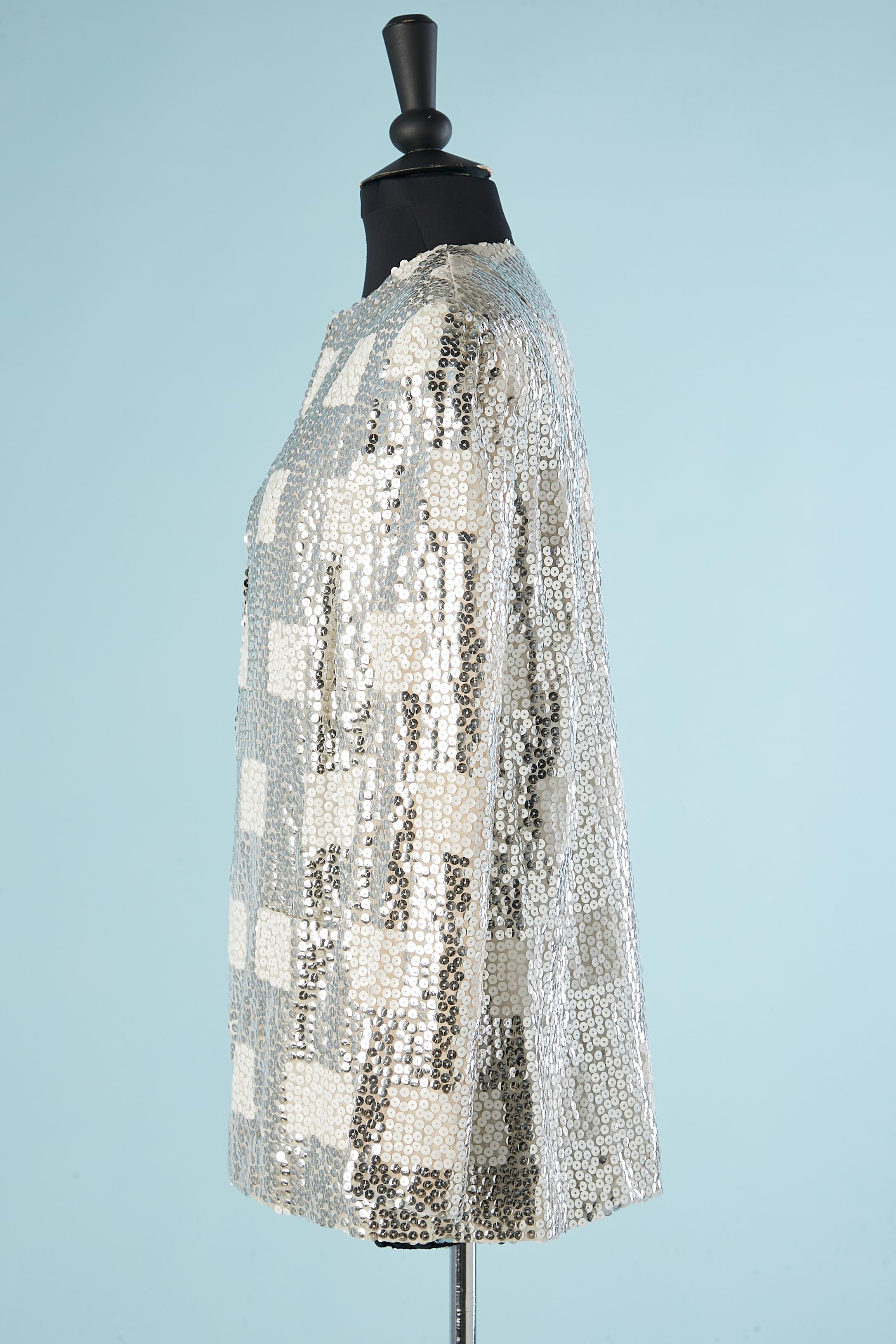 Giacca da sera con paillettes bianche e argento Joan Leslie by Kasper In condizioni ottime in vendita a Saint-Ouen-Sur-Seine, FR