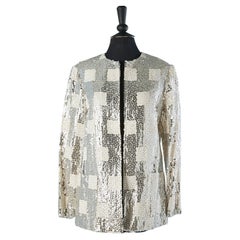Silver and white sequin edge to edge evening jacket Joan Leslie by Kasper