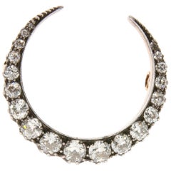 Silver and Yellow Gold Diamond Crescent Brooch, circa 1850
