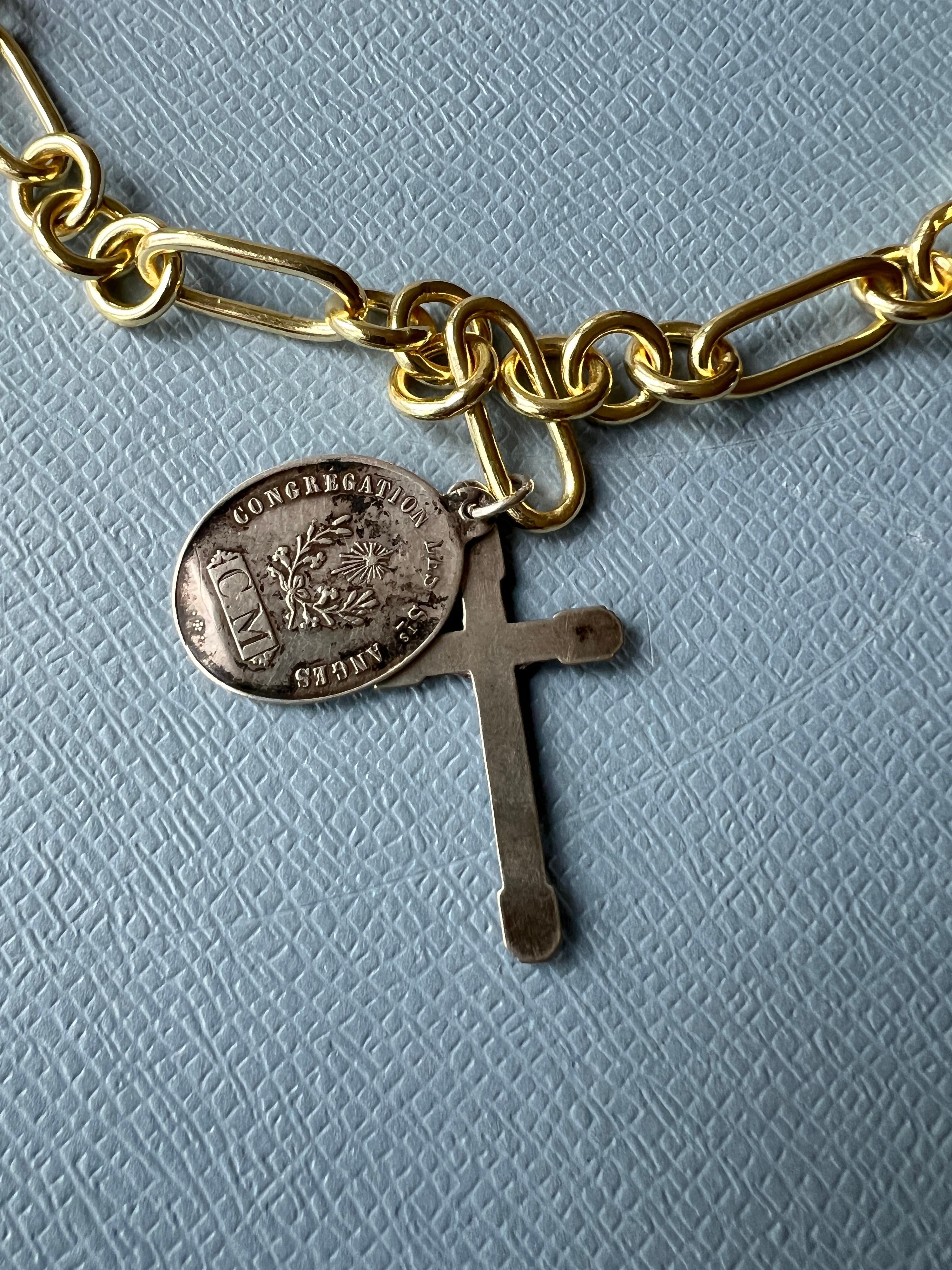 Silver Angel Medal Cross Chain Necklace Choker Vintage 10
