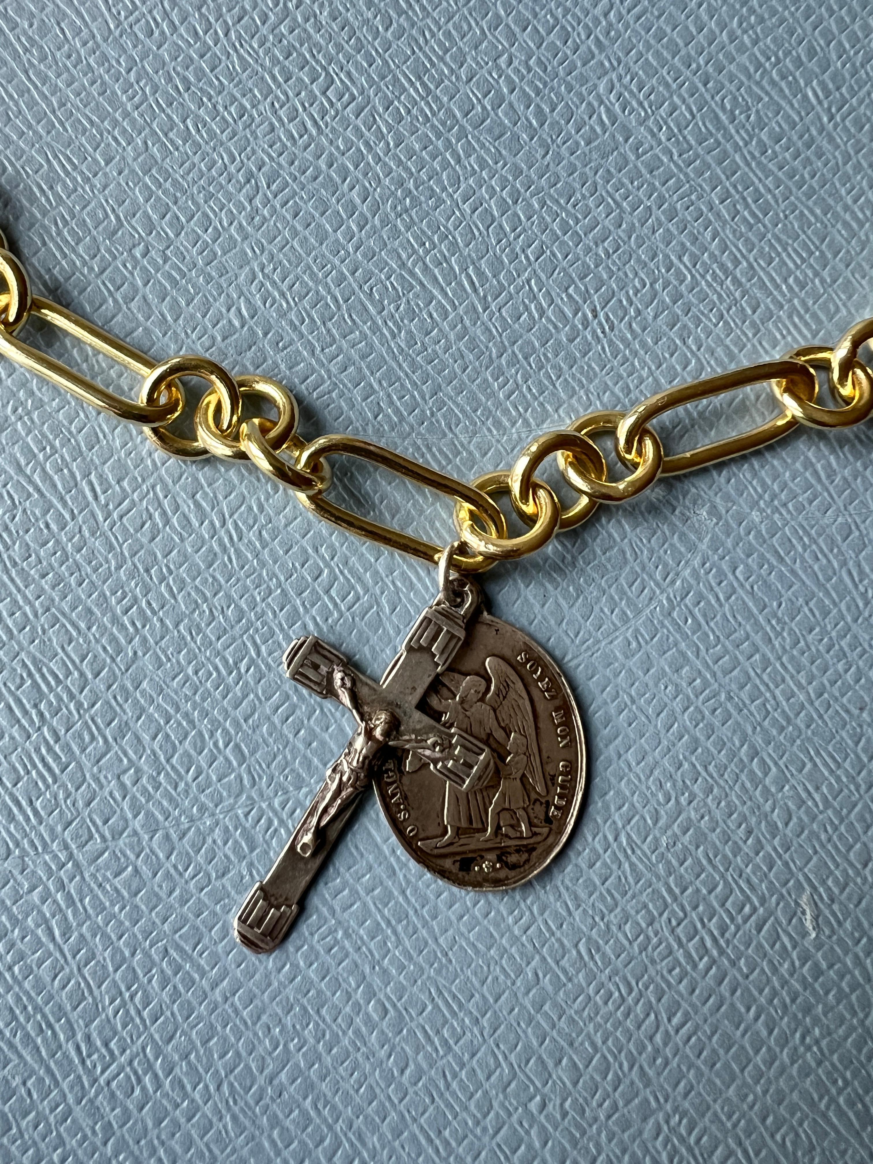 Women's Silver Angel Medal Cross Chain Necklace Choker Vintage