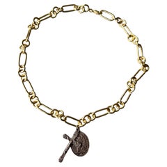 Collar de cadena con cruz de medalla de ángel de plata Gargantilla Vintage