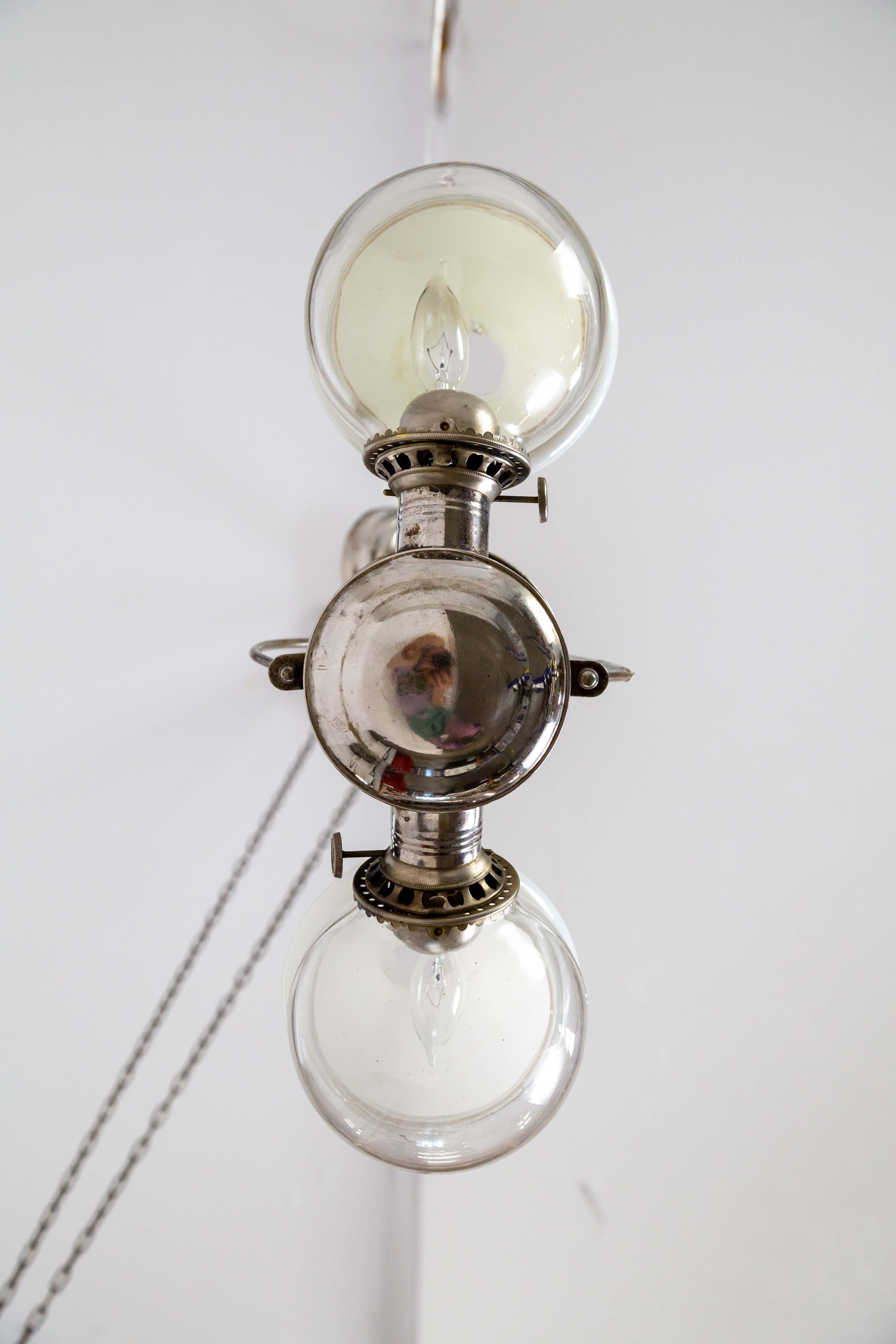 Silver Angle Lamp Co. Electrified Kerosene Brass & Glass 2-Light Hanging Fixture 7