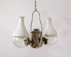 Silver Angle Lamp Co. Electrified Kerosene Brass & Glass 2-Light Hanging Fixture