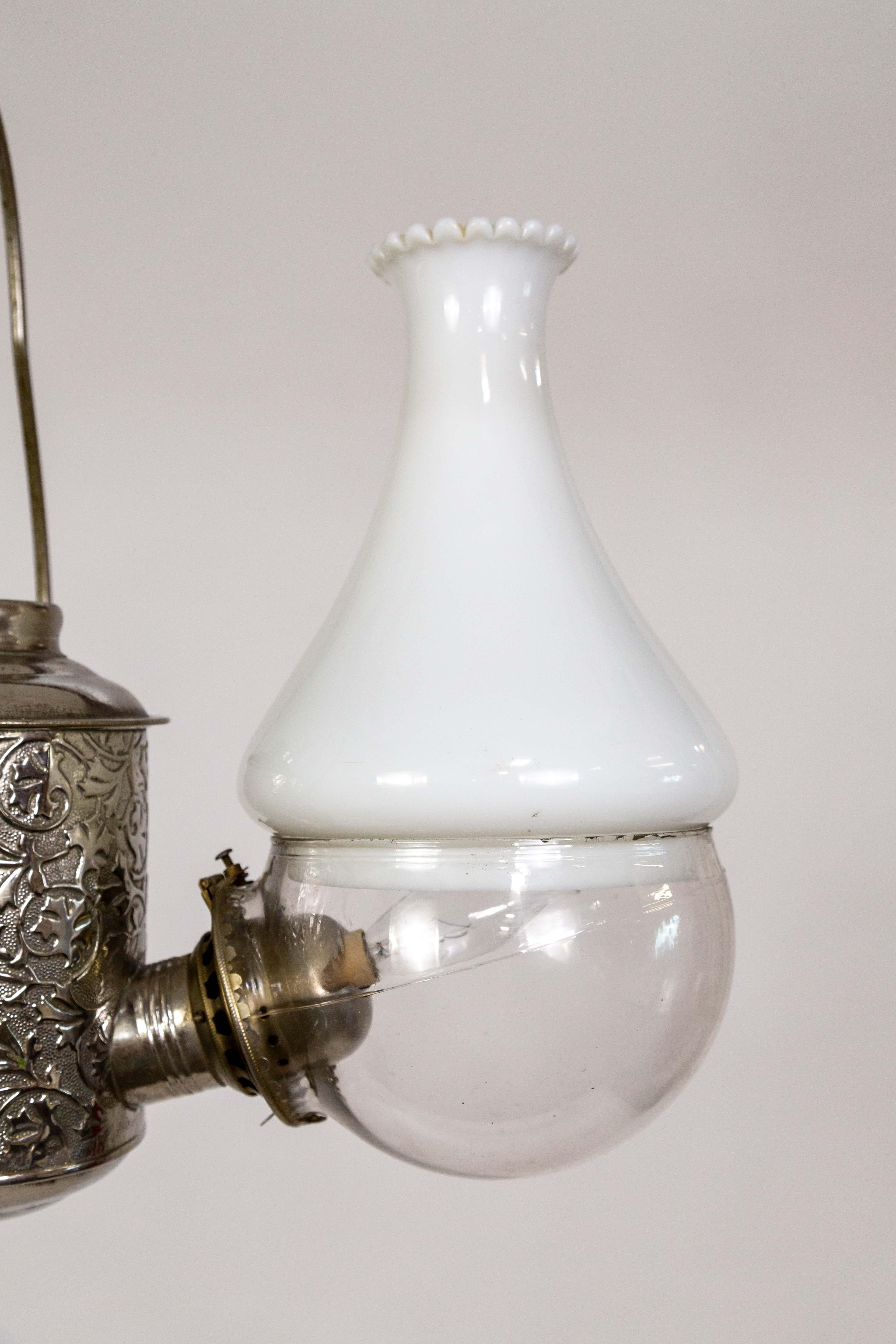 Silver Angle Lamp Co. Electrified Kerosene Brass & Glass 2-Light Hanging Fixture 3