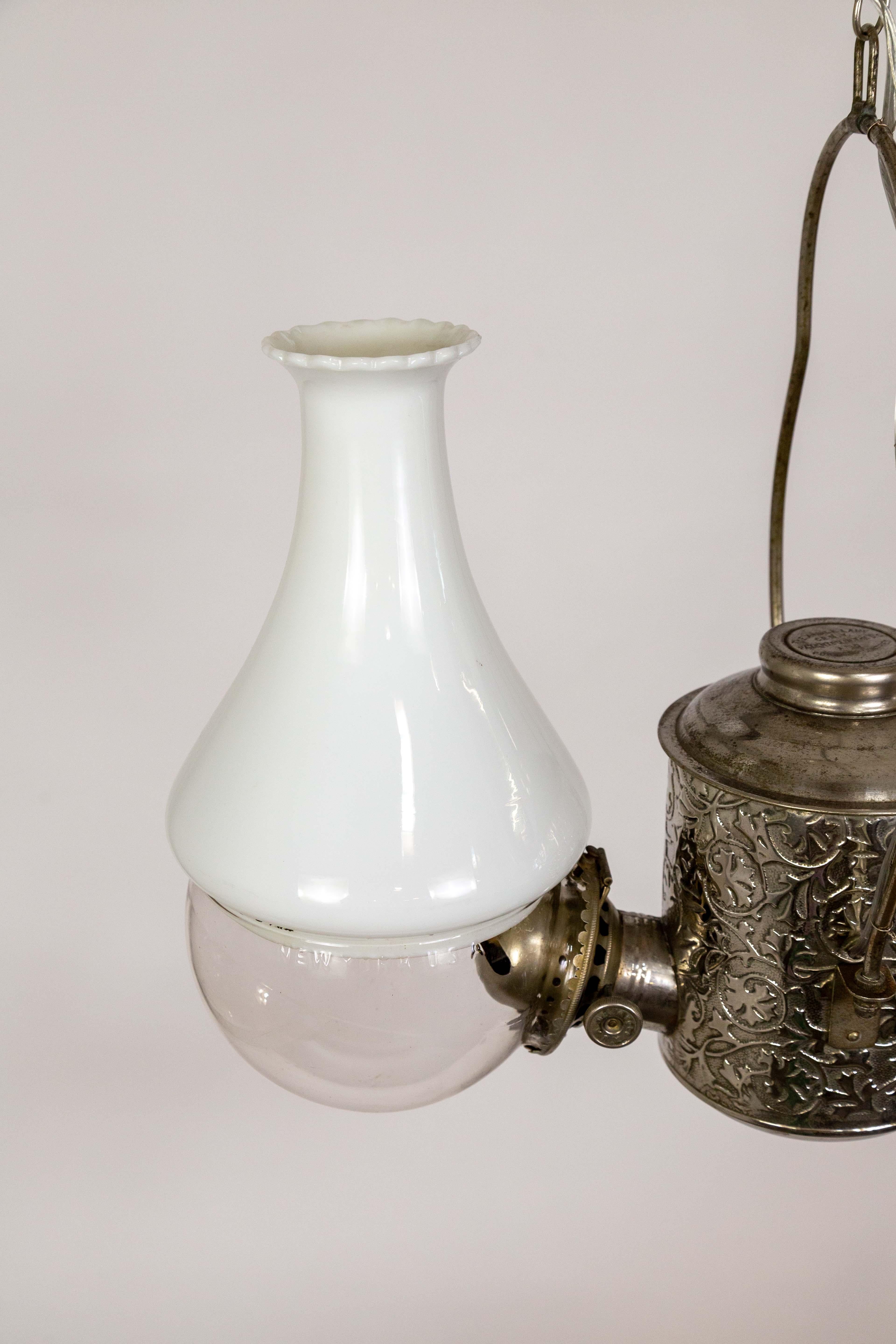 Silver Angle Lamp Co. Electrified Kerosene Brass & Glass 2-Light Hanging Fixture 4