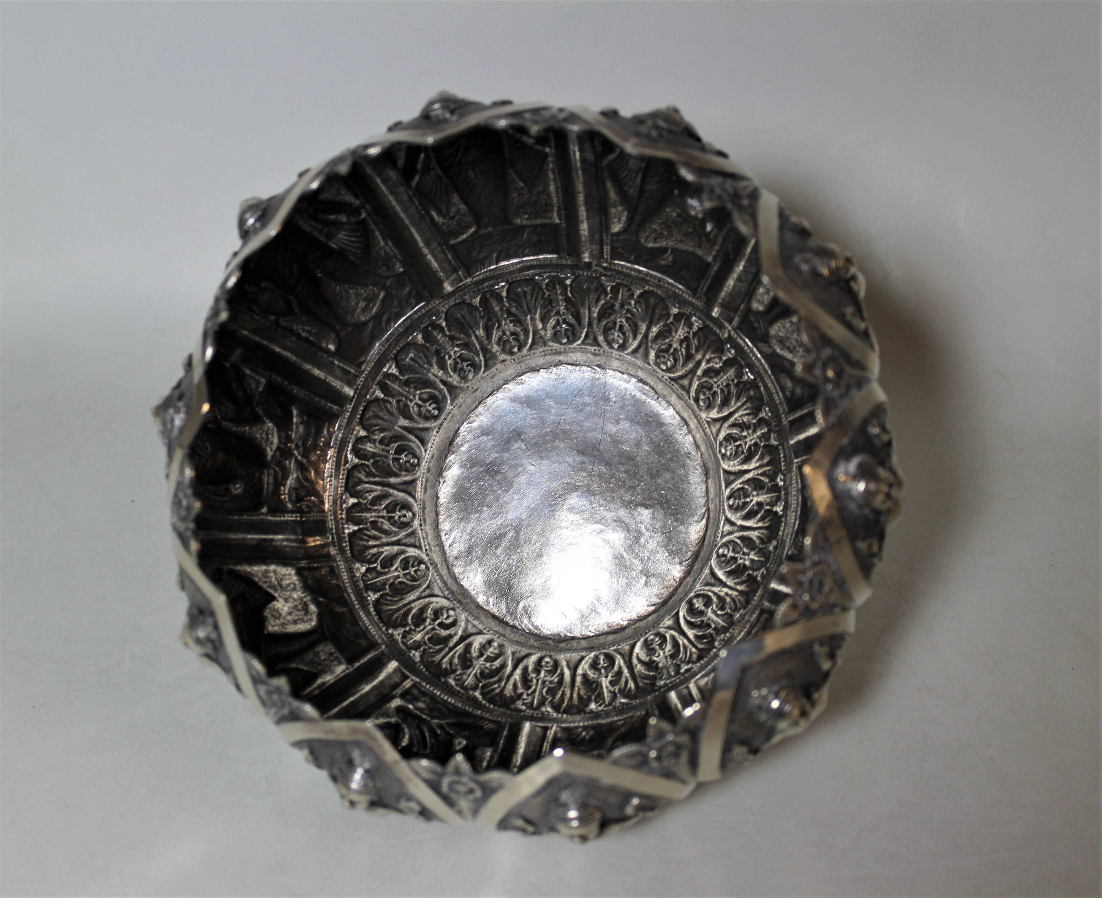 19th Century Silver Anglo-Indian Bowl with Figures For Sale